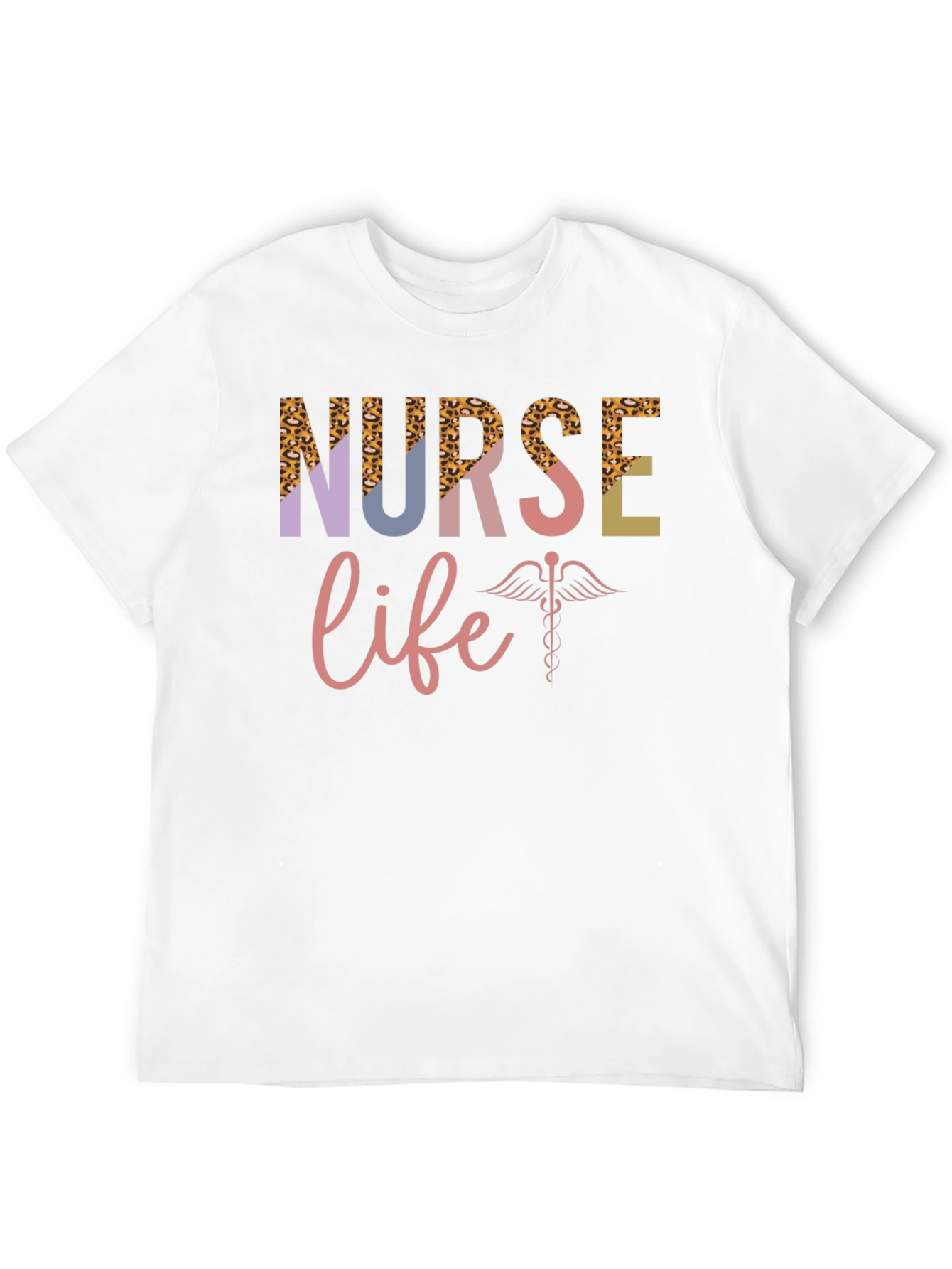 Nurse Life T-Shirt - Leopard Print & Caduceus Design