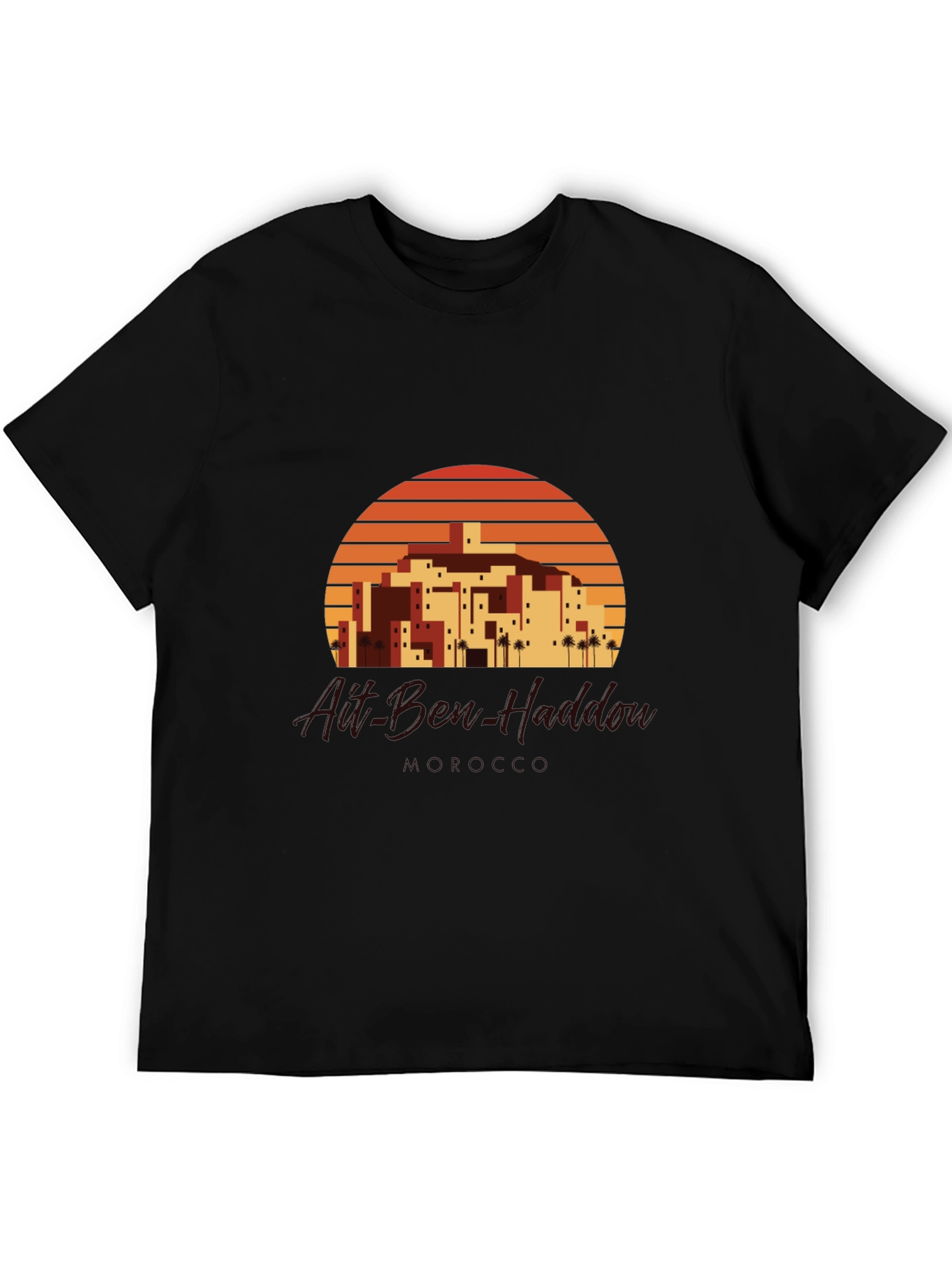 Retro Sunset Village Graphic Tee - Black