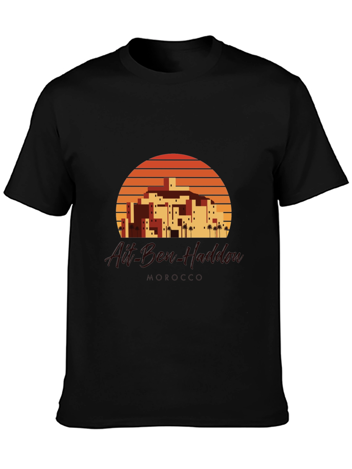 Retro Sunset Village Graphic Tee - Black