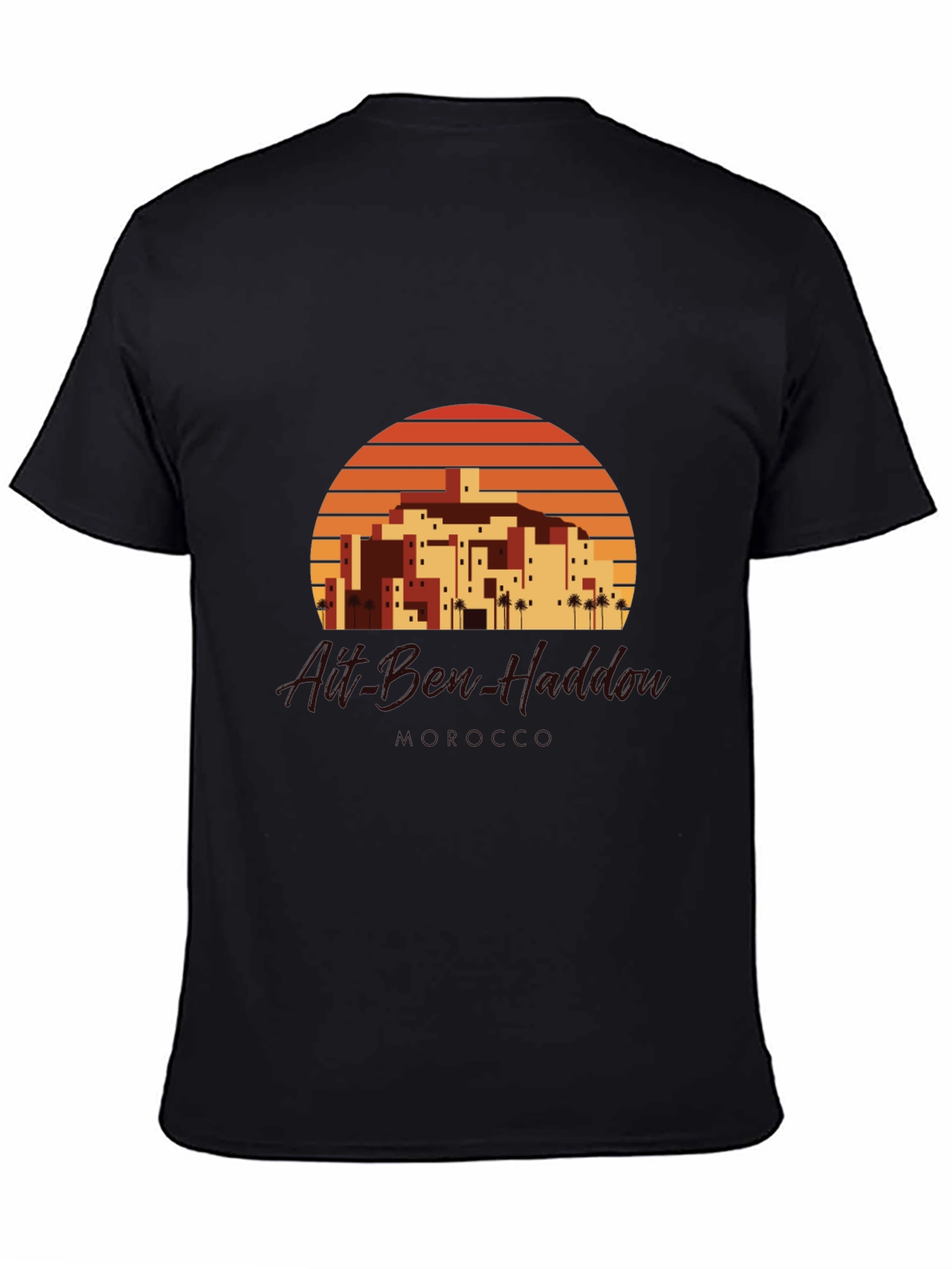 Retro Sunset Village Graphic Tee - Black