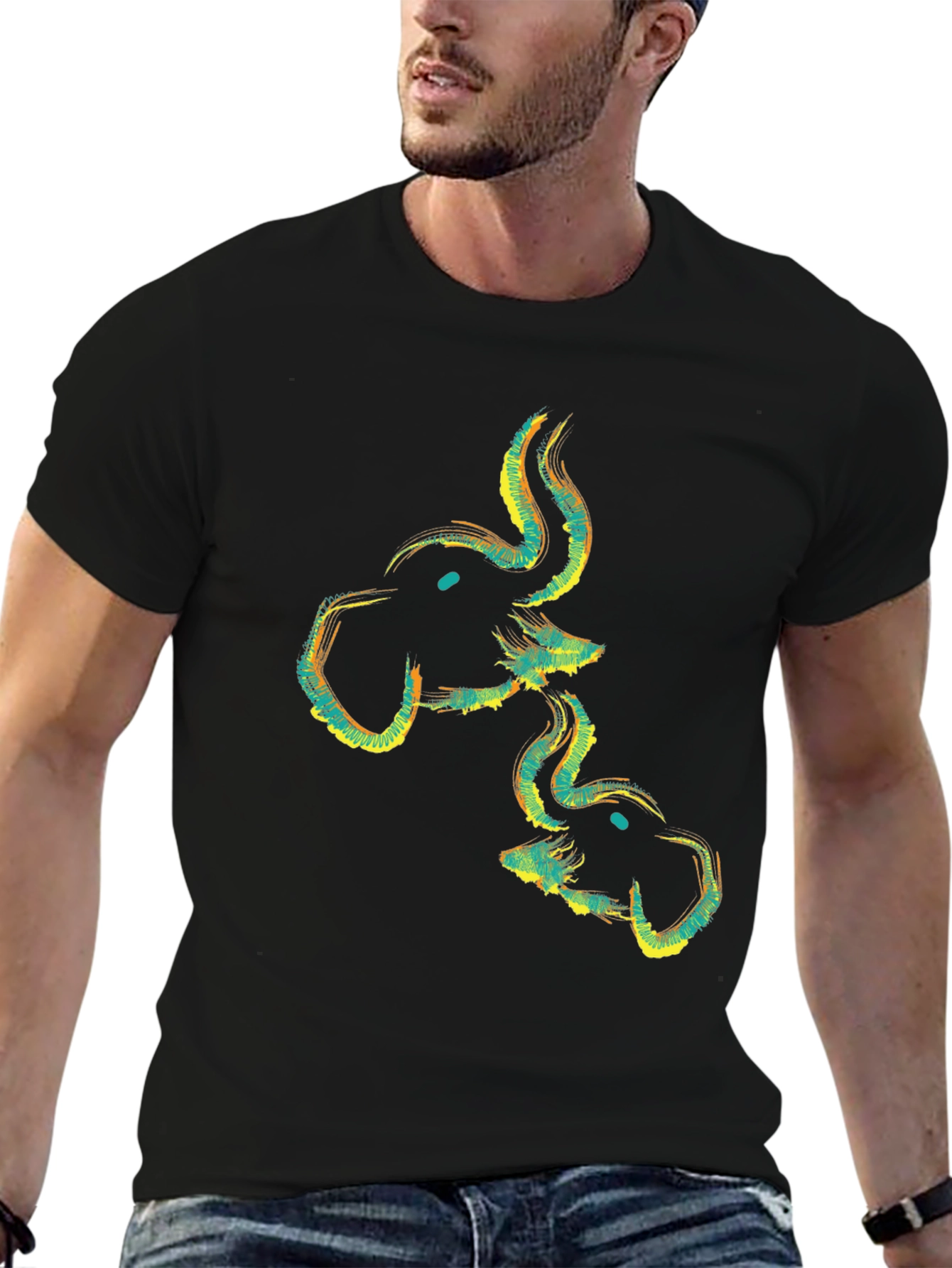 Abstract Elephant Graphic Black T-Shirt
