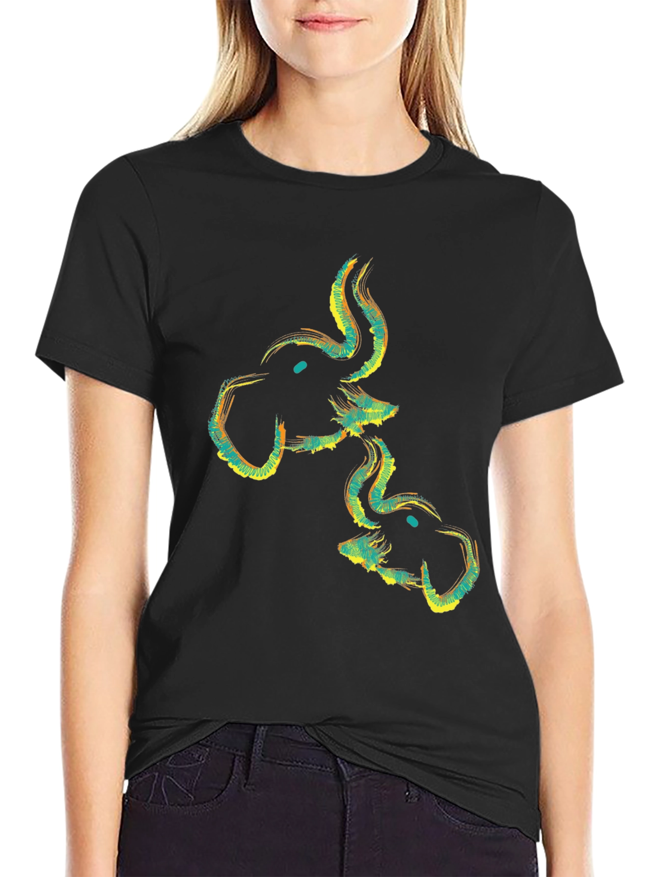 Abstract Elephant Graphic Black T-Shirt