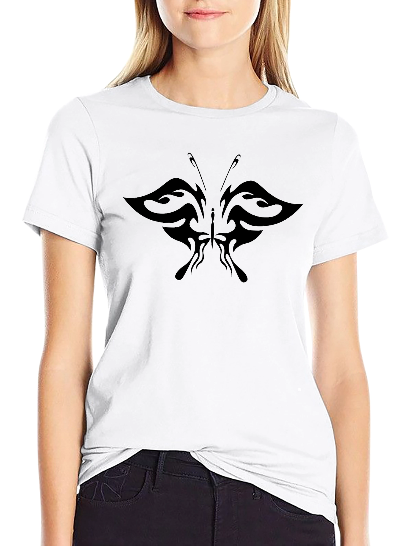 Mens Black T-Shirt with Tribal Butterfly Design