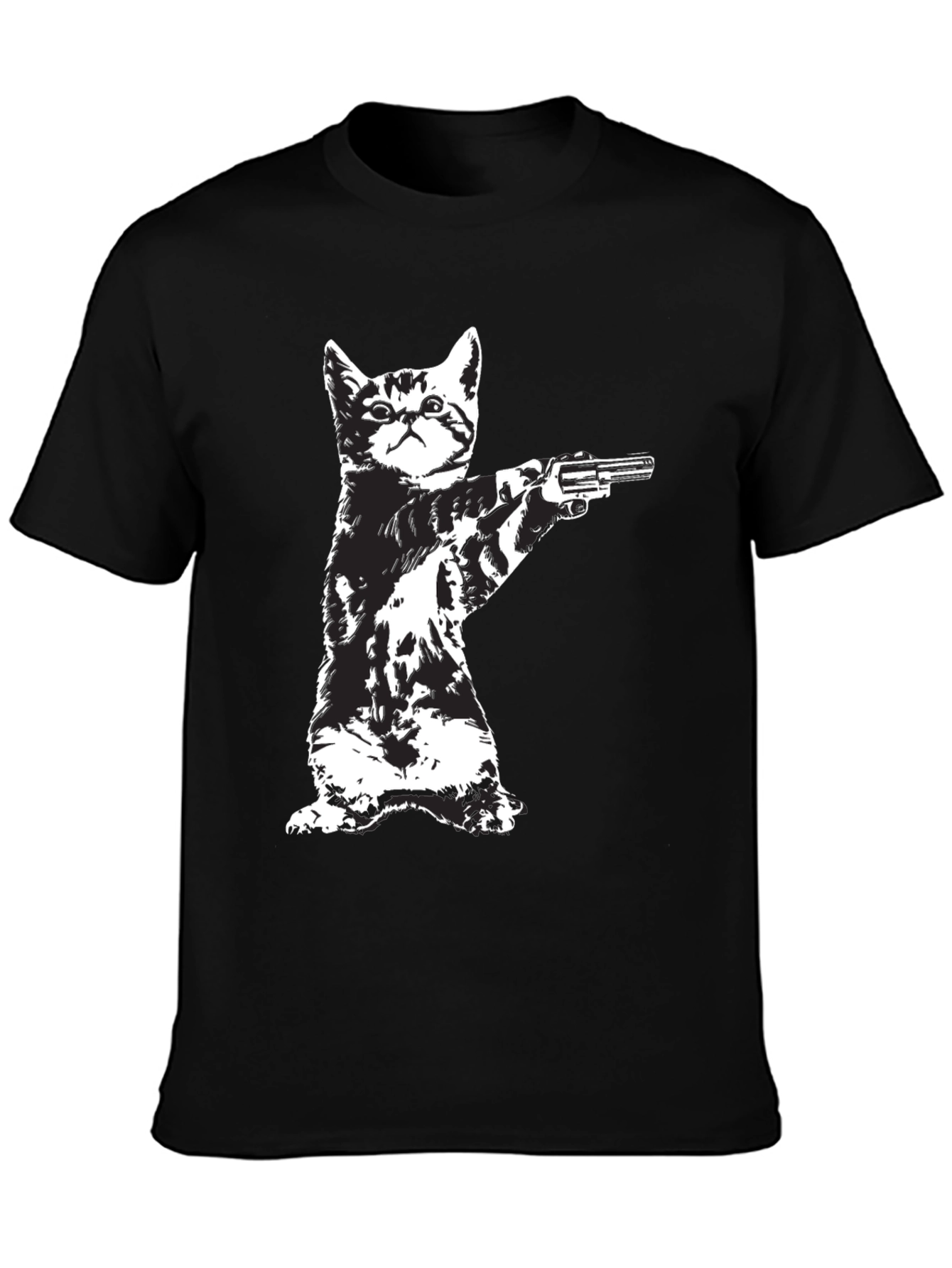 Cat with Gun Graphic T-Shirt