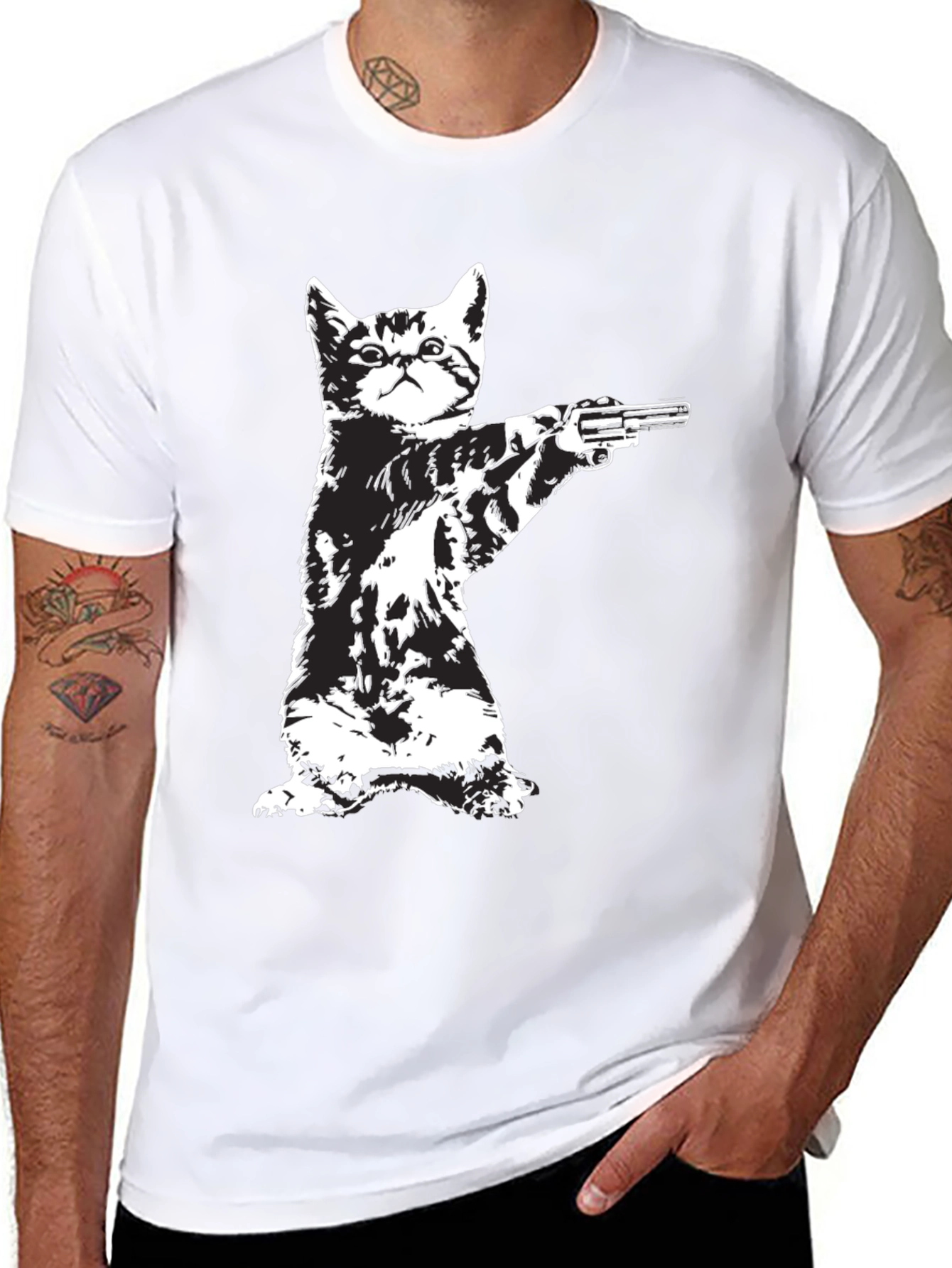 Cat with Gun Graphic T-Shirt