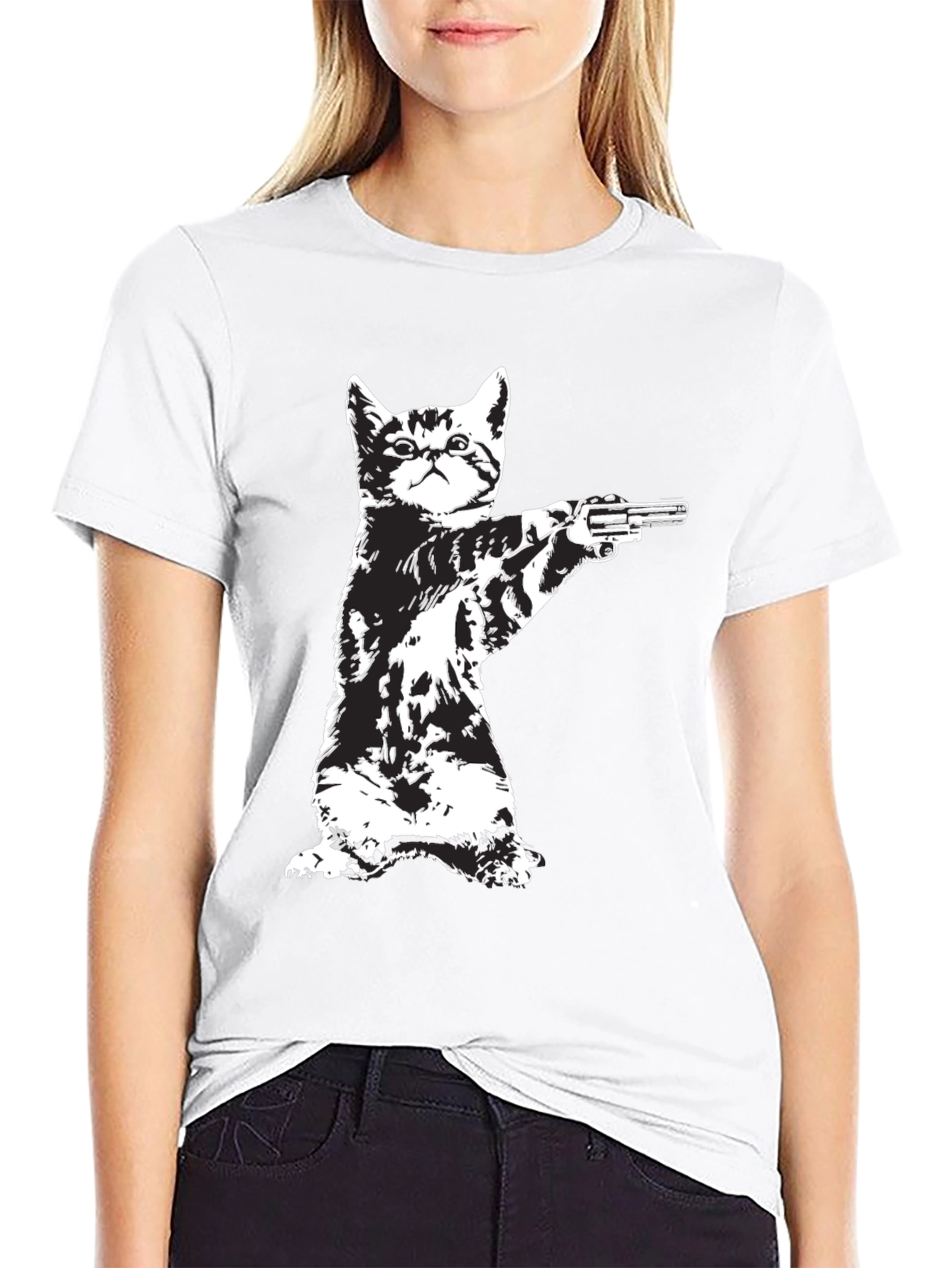 Cat with Gun Graphic T-Shirt