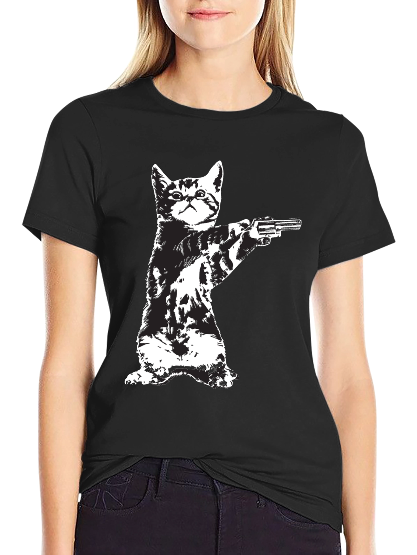 Cat with Gun Graphic T-Shirt