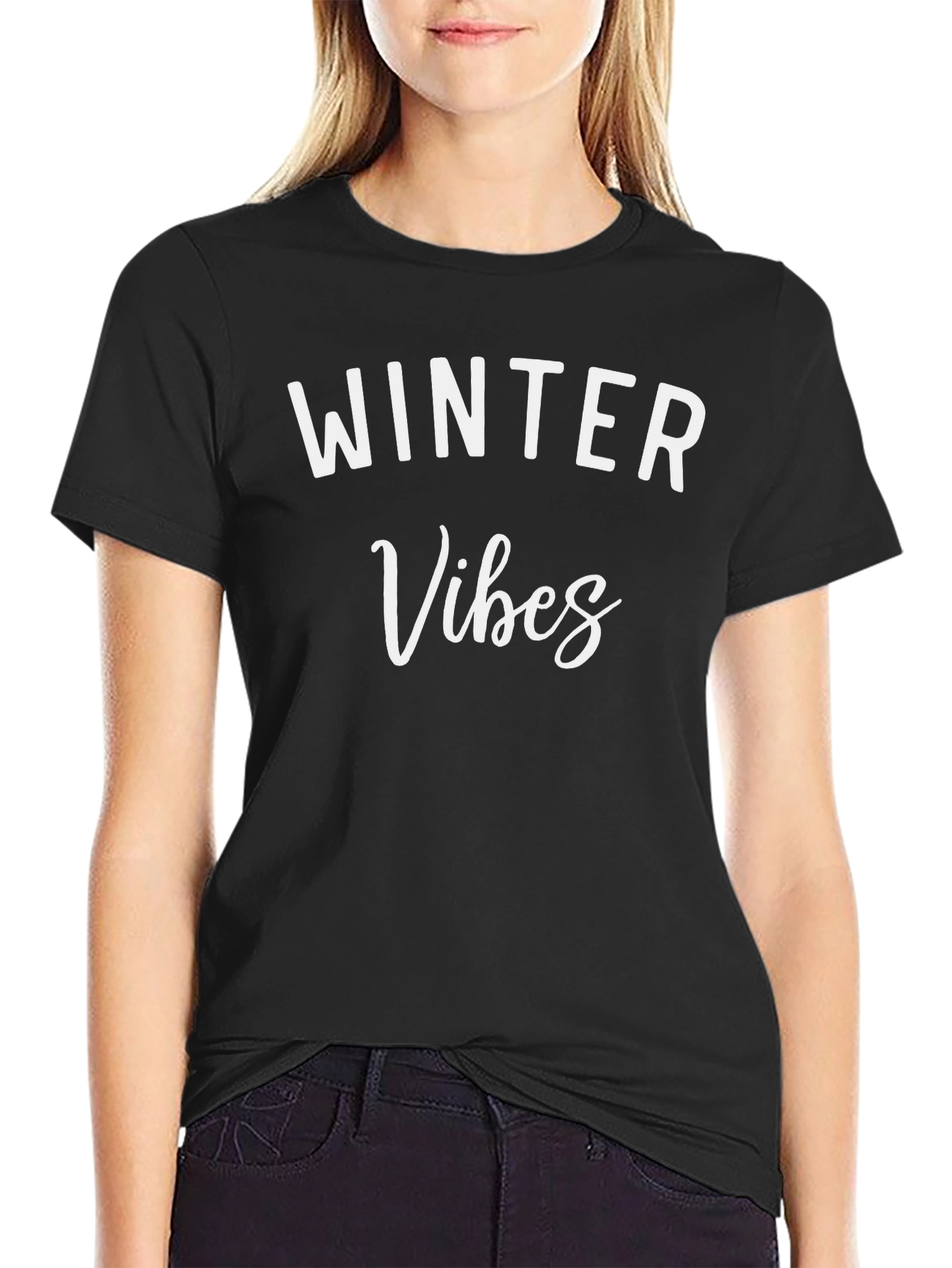 Winter Vibes Black Graphic T-Shirt