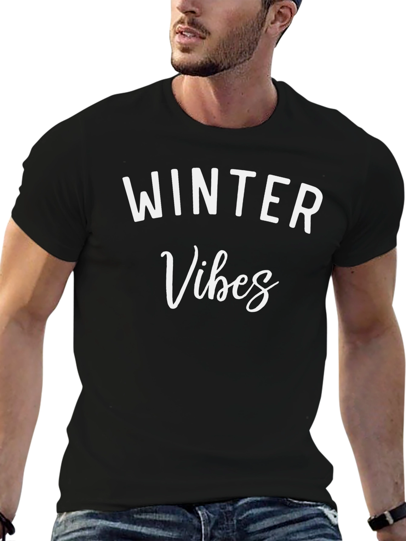 Winter Vibes Black Graphic T-Shirt