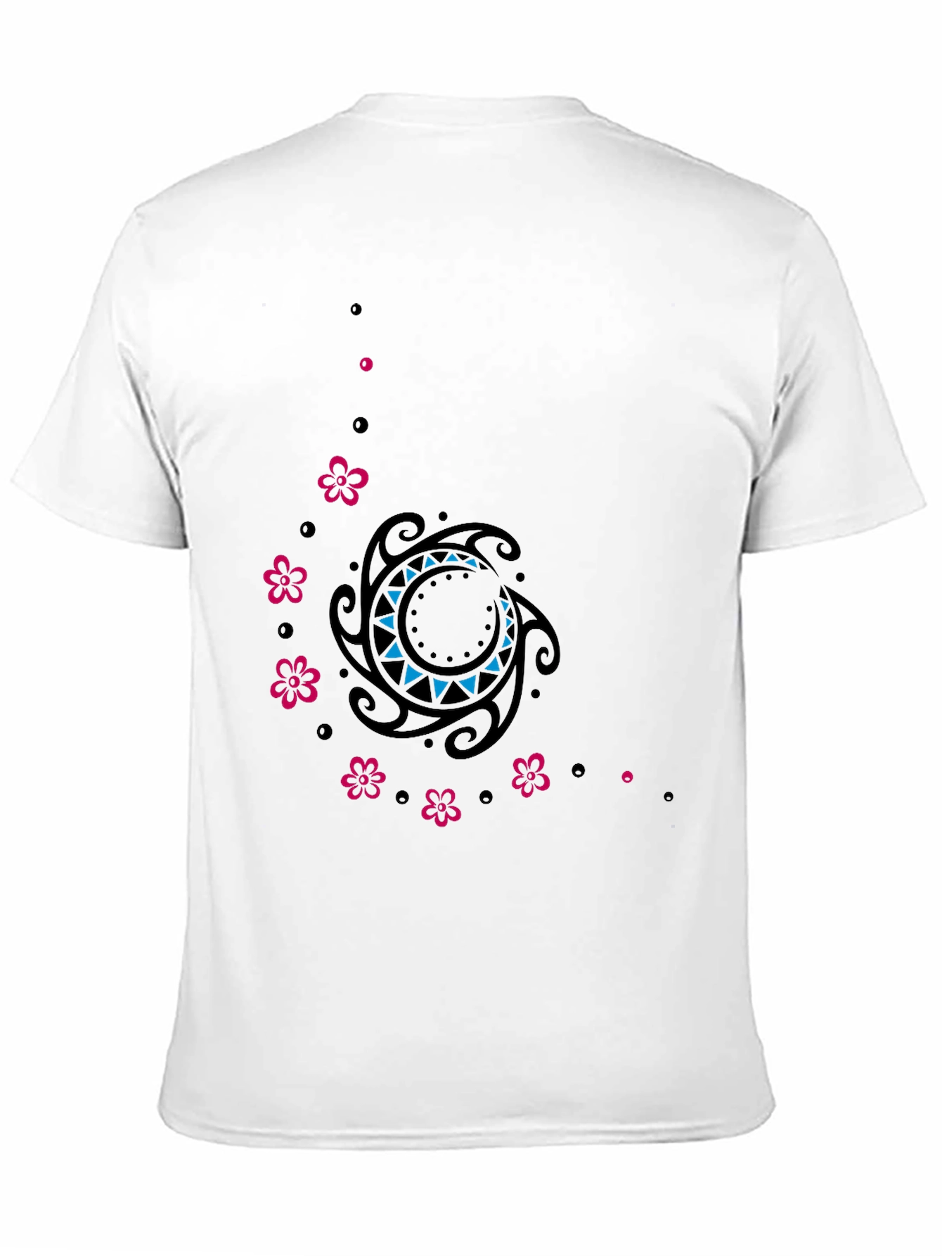 Stylish Black Tee with Floral & Tribal Design