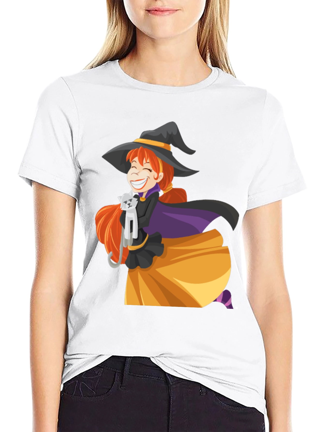 Witch & Cat Graphic T-Shirt - Halloween Tee
