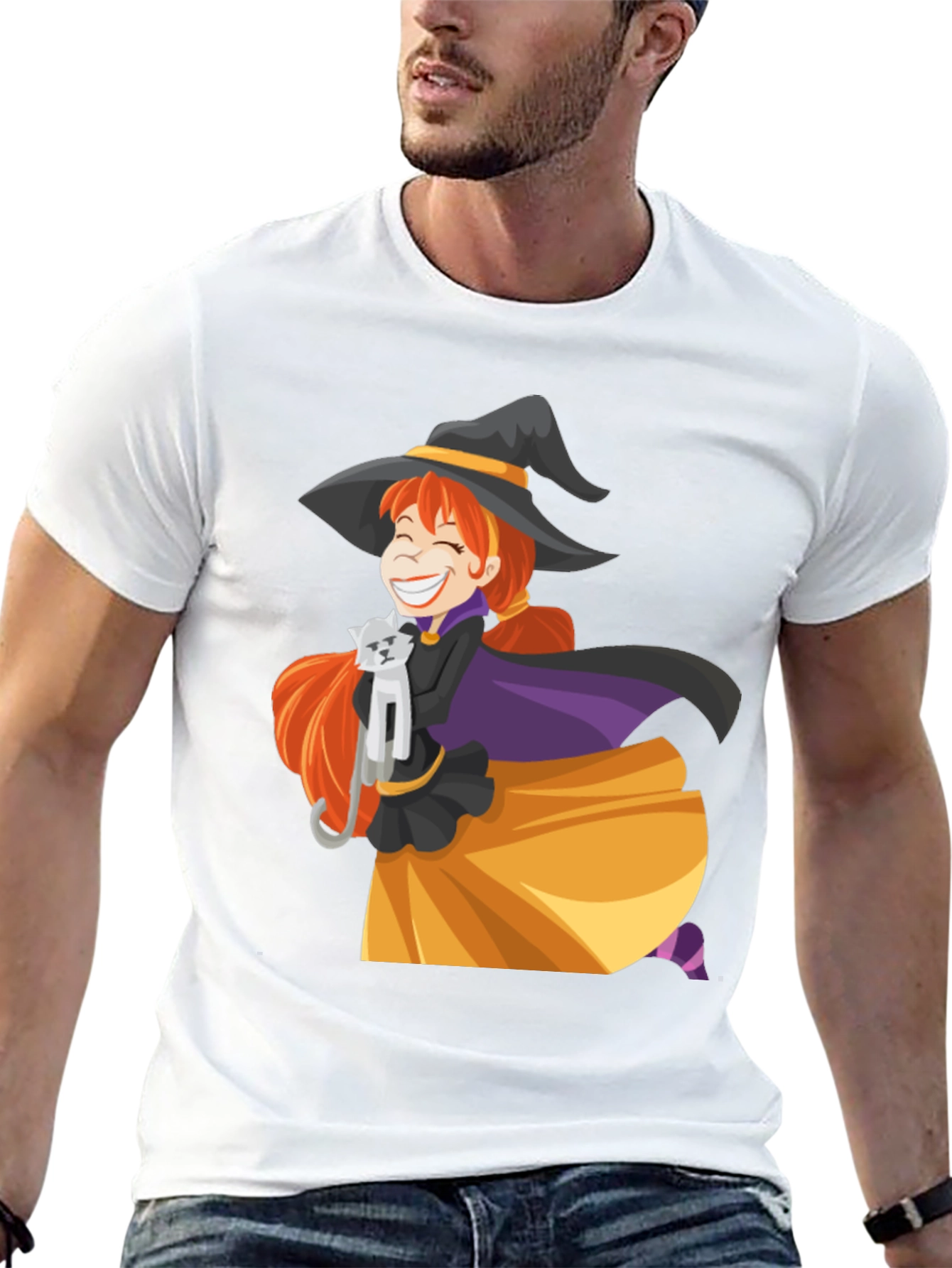 Witch & Cat Graphic T-Shirt - Halloween Tee