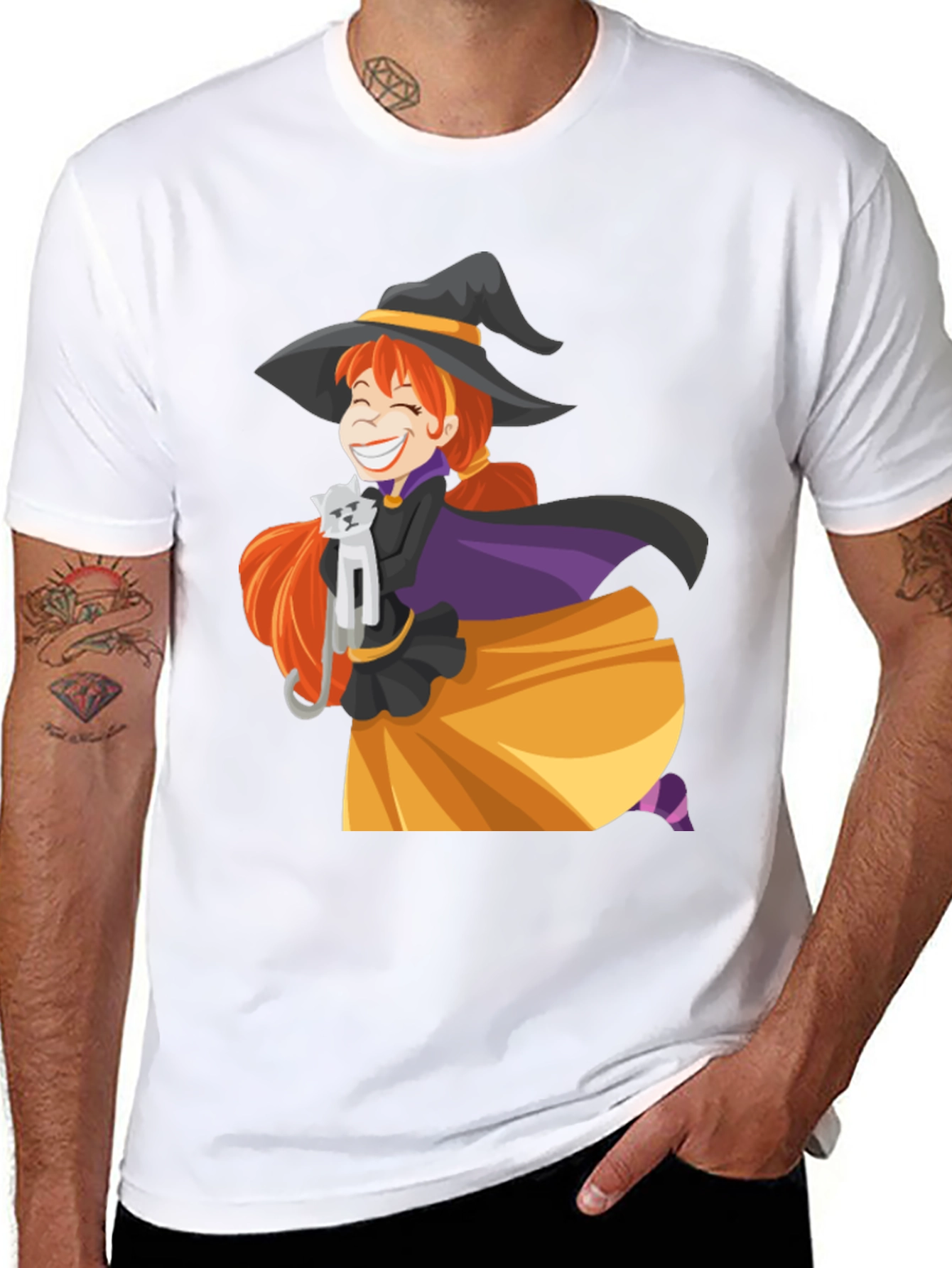Witch & Cat Graphic T-Shirt - Halloween Tee