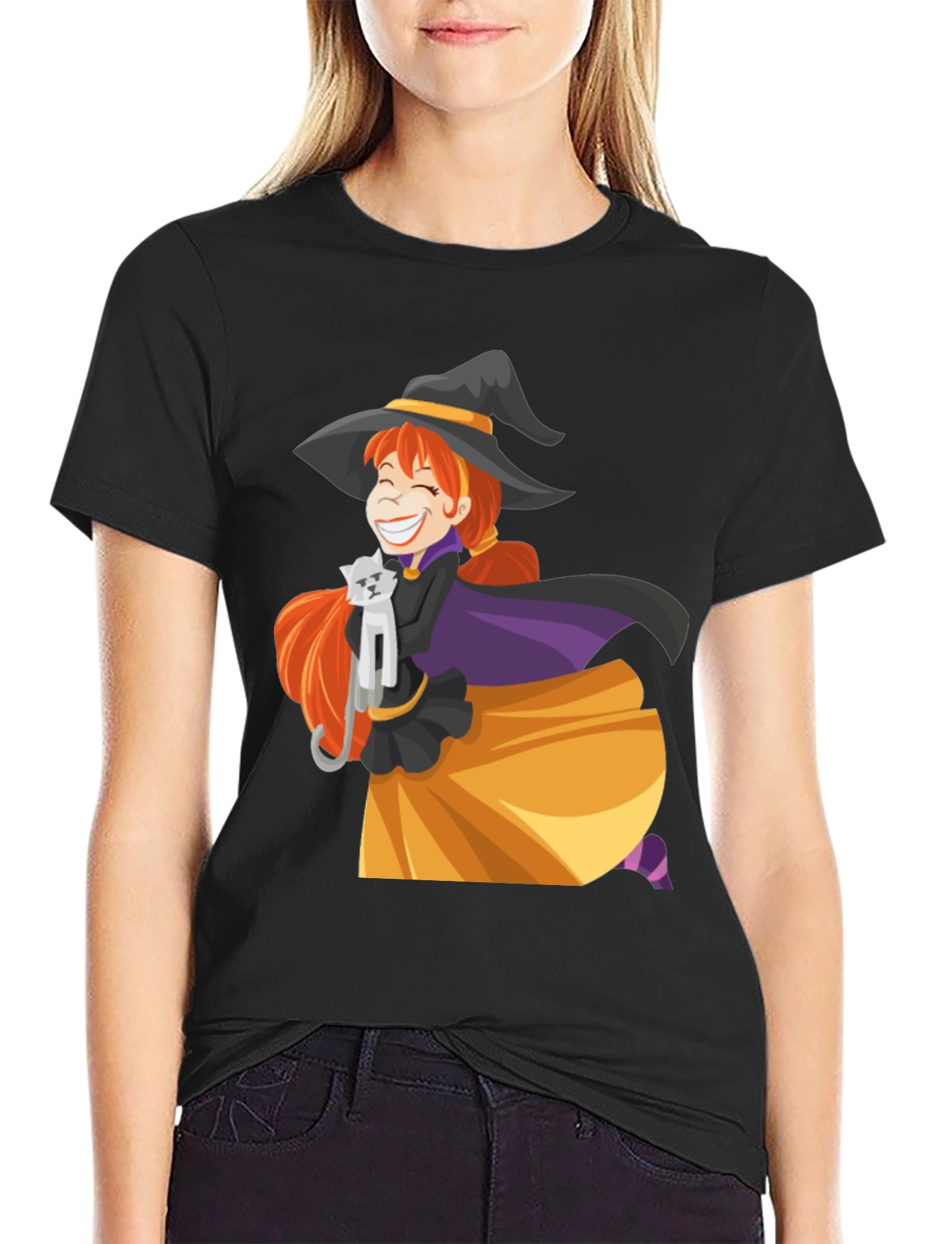 Witch & Cat Graphic T-Shirt - Halloween Tee