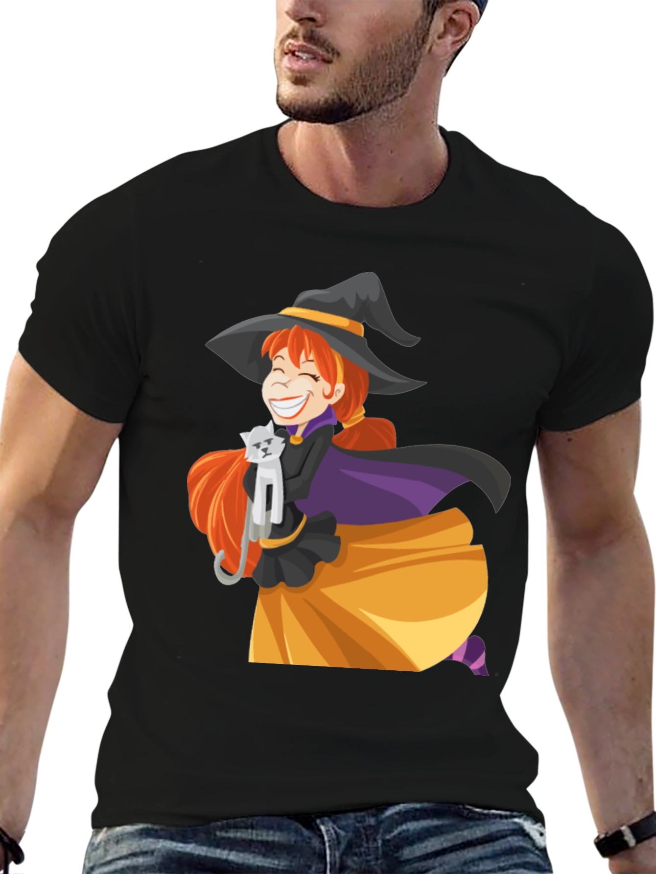 Witch & Cat Graphic T-Shirt - Halloween Tee