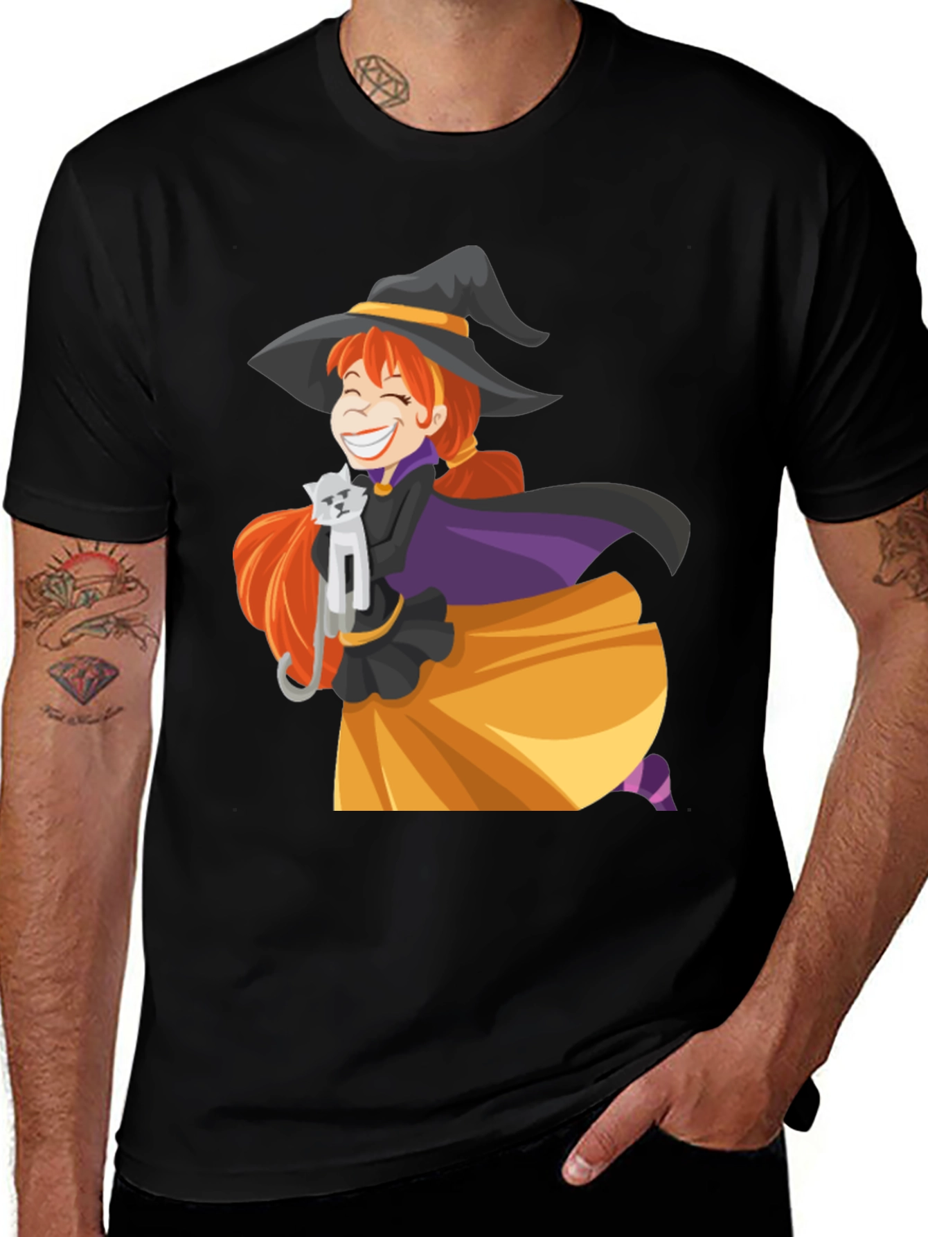 Witch & Cat Graphic T-Shirt - Halloween Tee