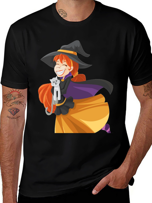 Witch & Cat Graphic T-Shirt - Halloween Tee