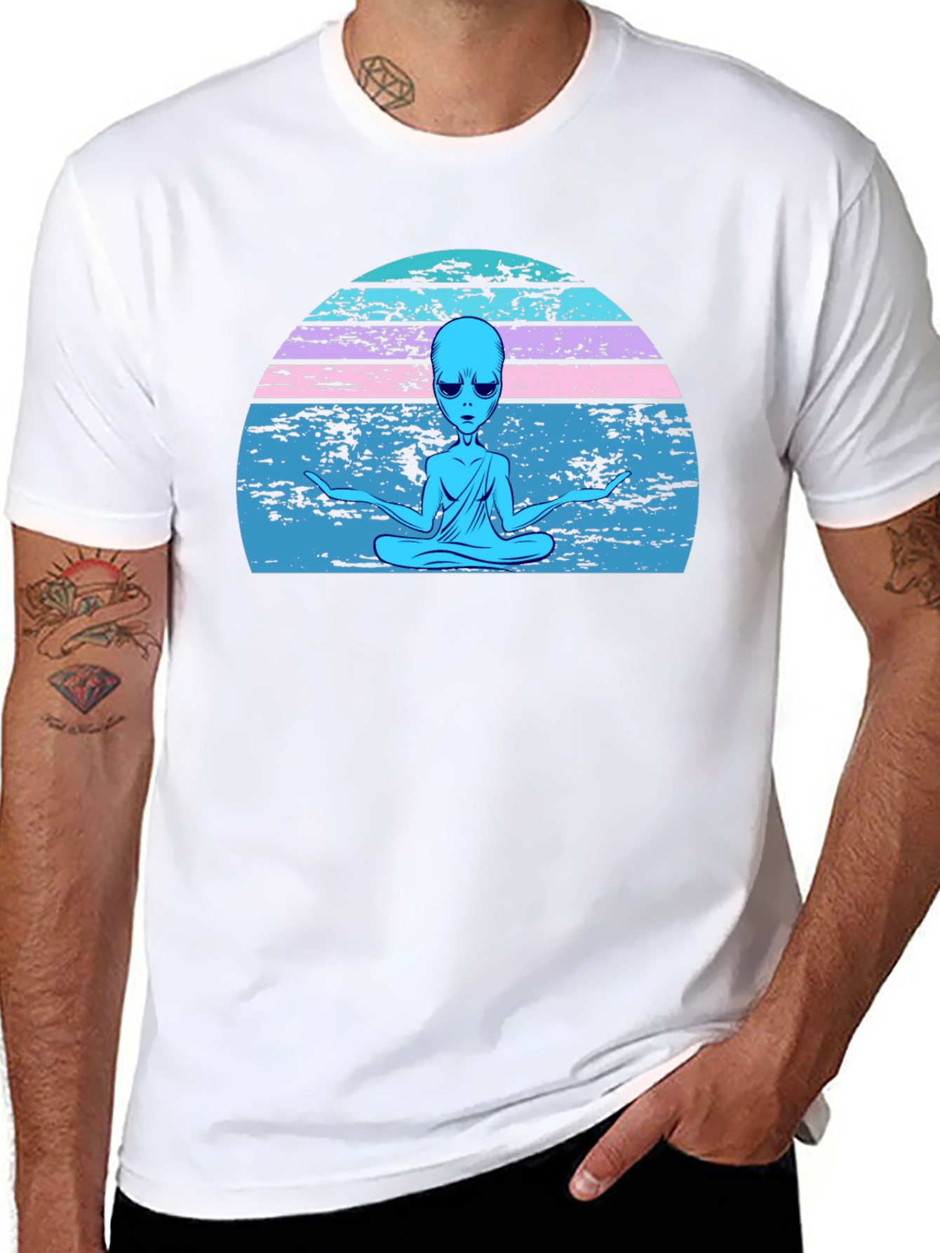 Meditating Alien Retro T-Shirt