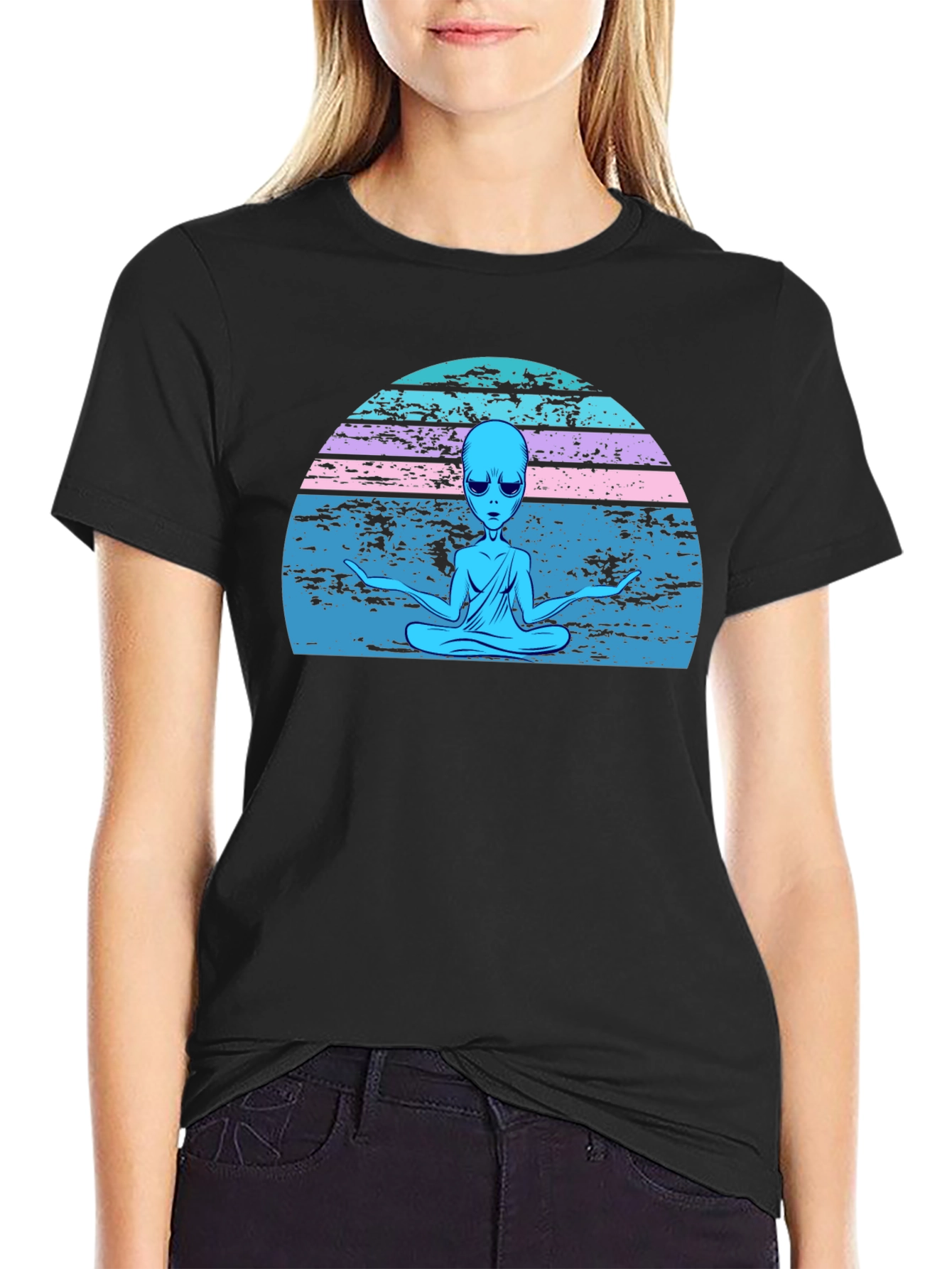 Meditating Alien Retro T-Shirt
