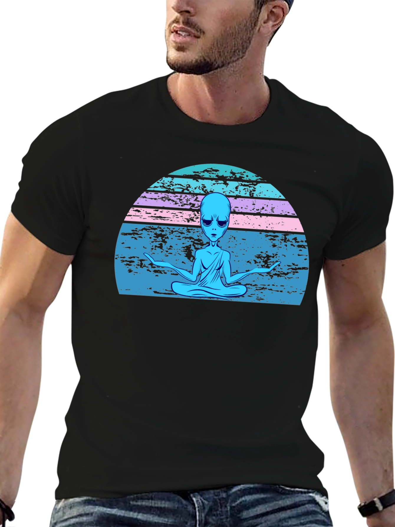 Meditating Alien Retro T-Shirt