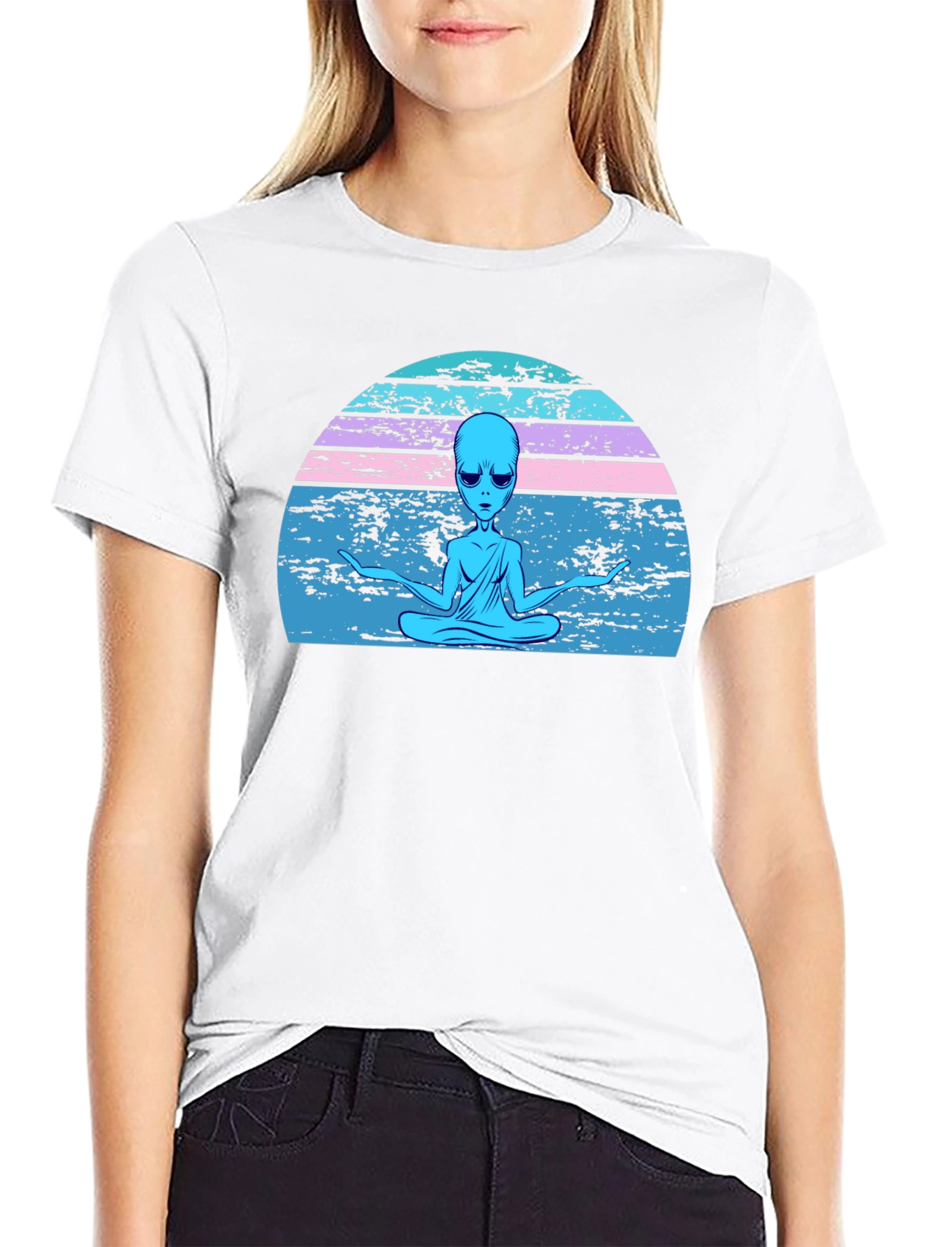Meditating Alien Retro T-Shirt