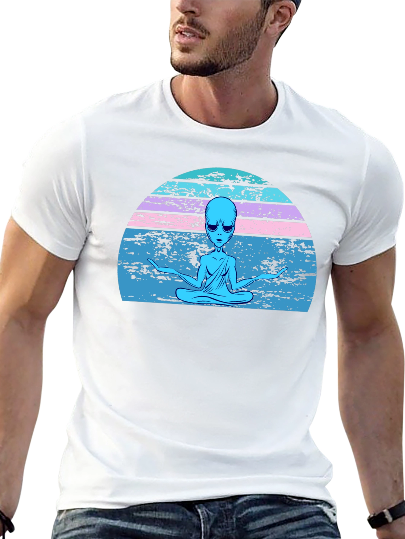 Meditating Alien Retro T-Shirt