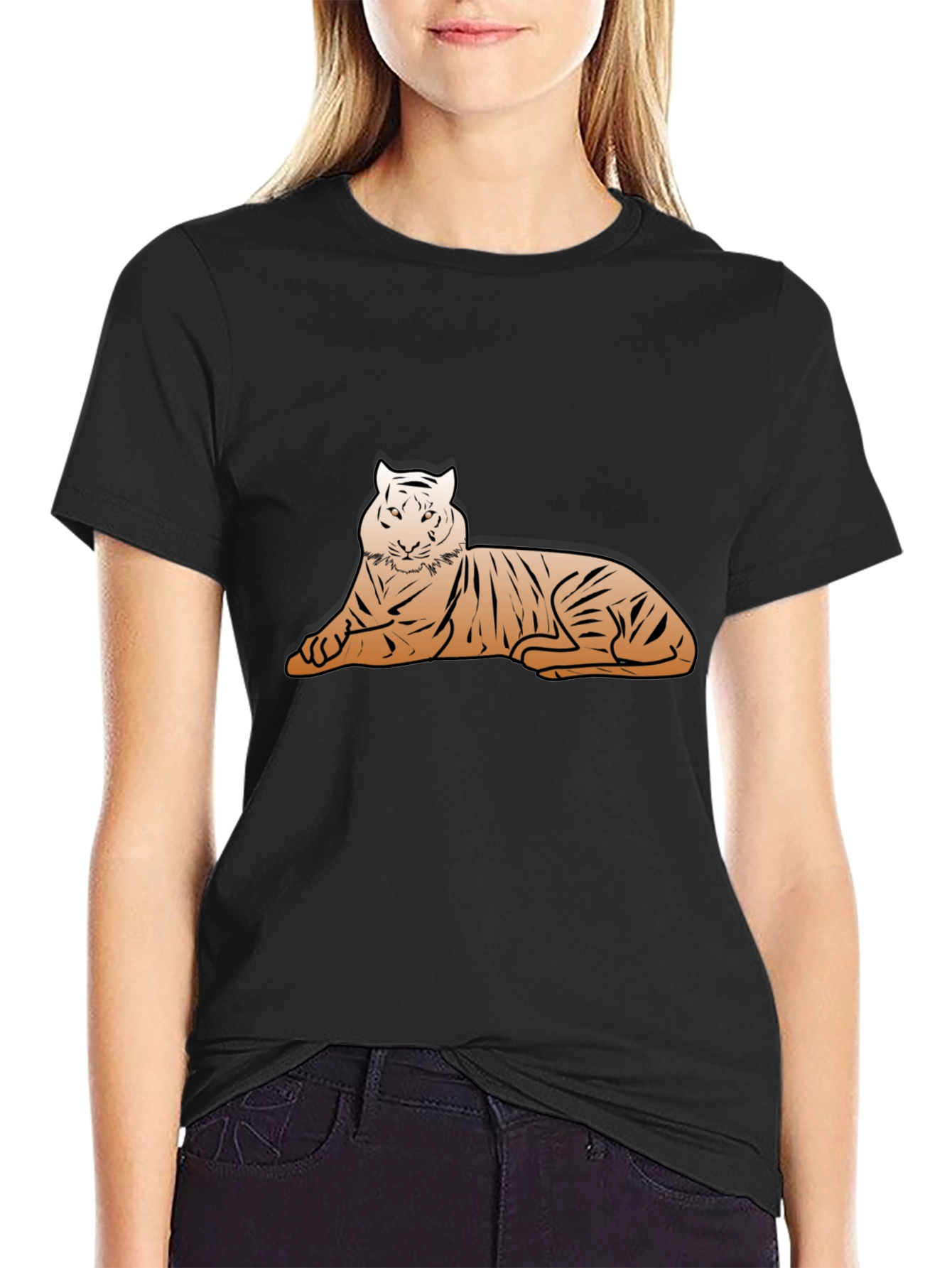 Tiger Graphic Tee - Black Cotton Casual Shirt