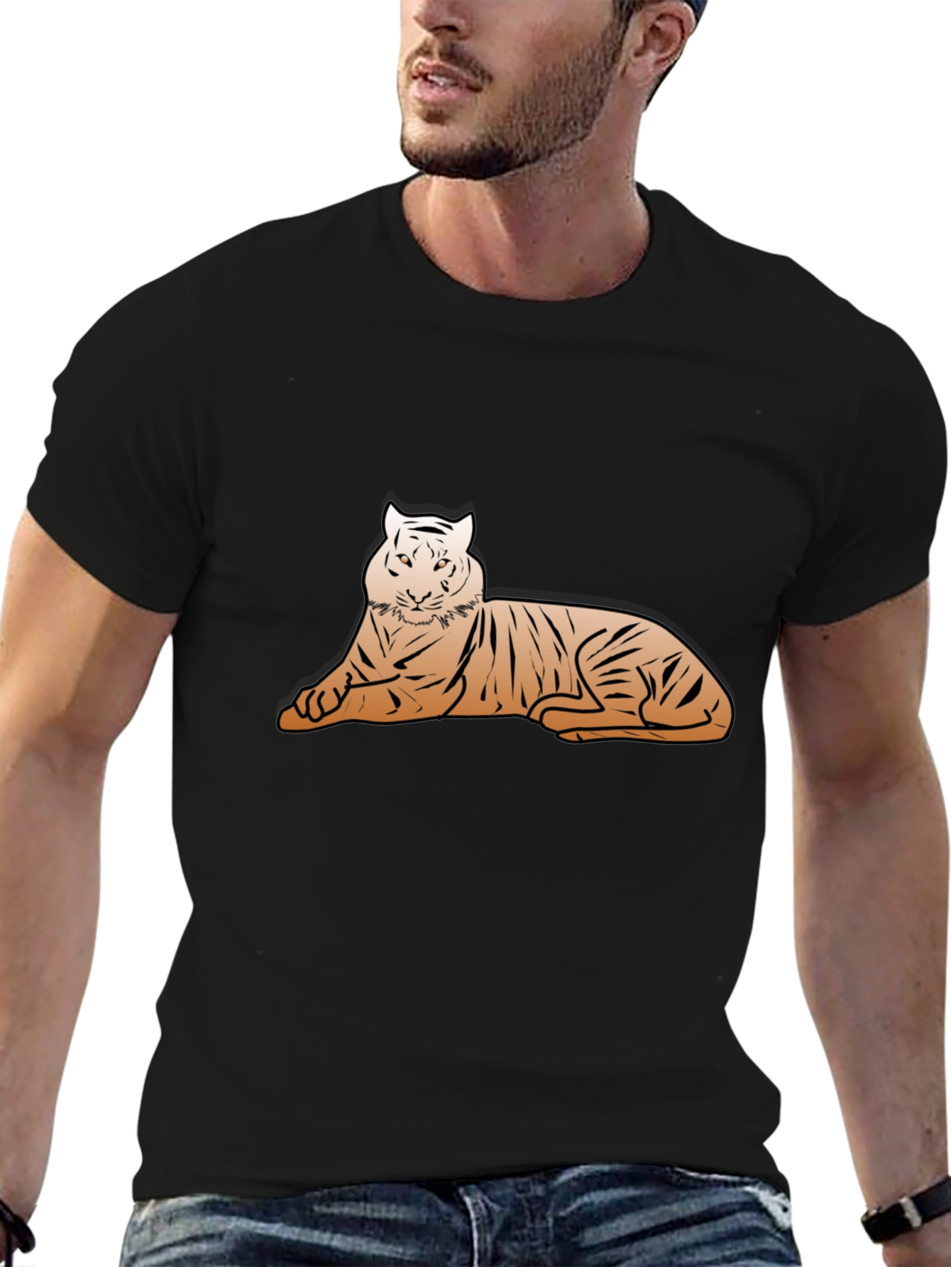 Tiger Graphic Tee - Black Cotton Casual Shirt