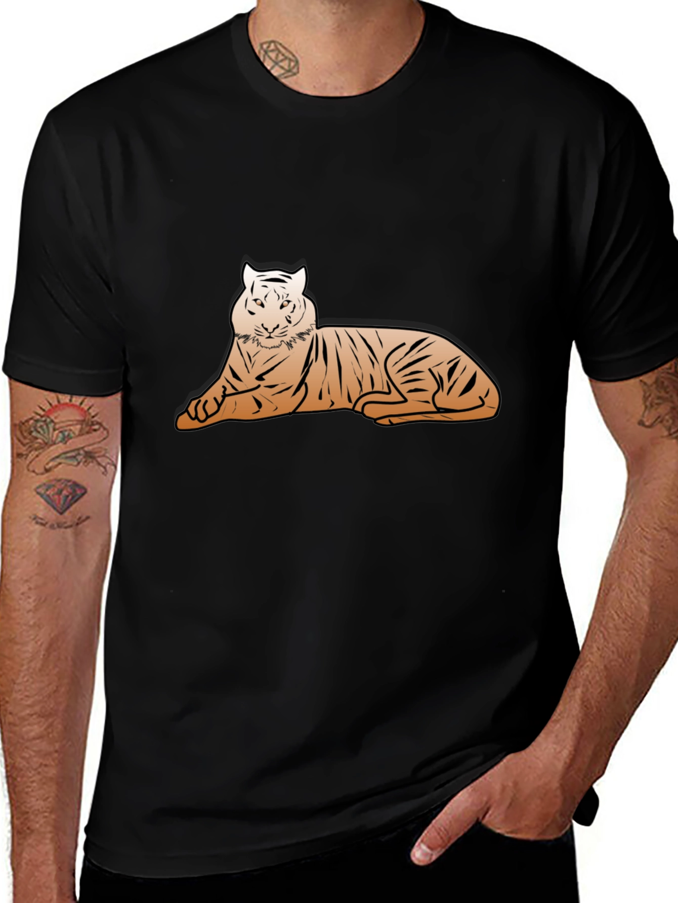 Tiger Graphic Tee - Black Cotton Casual Shirt