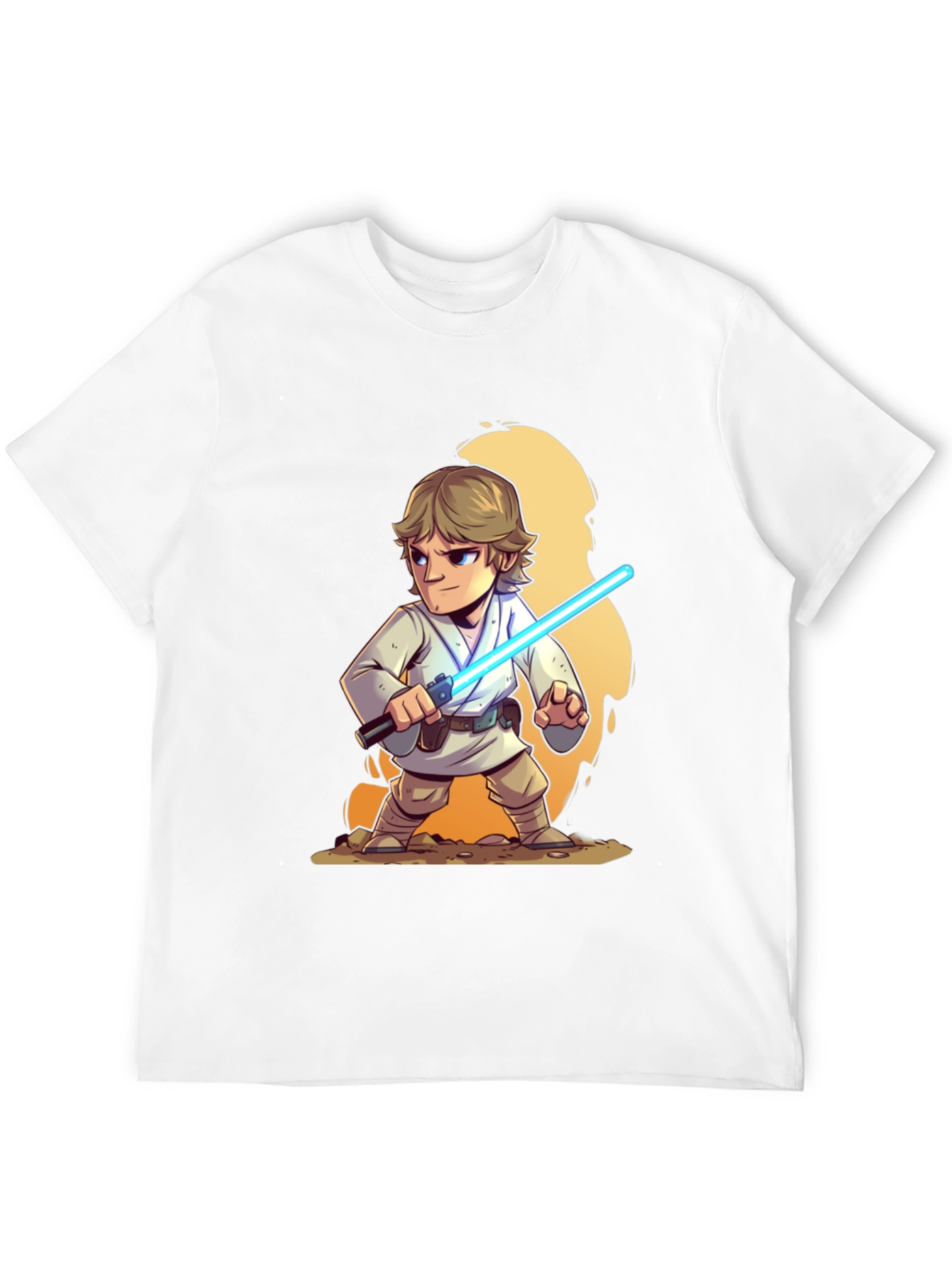Cartoon Luke Skywalker Lightsaber Black T-Shirt