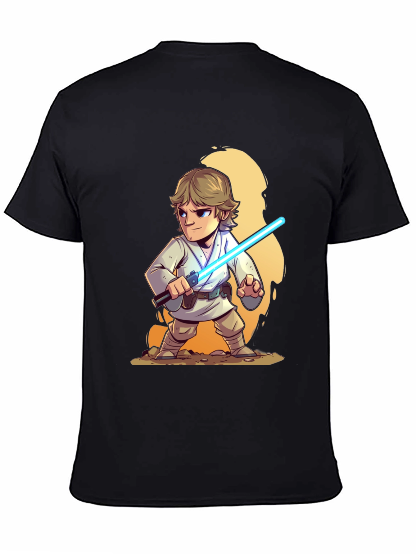 Cartoon Luke Skywalker Lightsaber Black T-Shirt