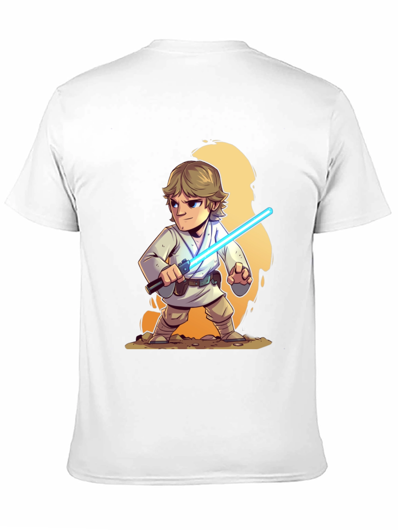 Cartoon Luke Skywalker Lightsaber Black T-Shirt