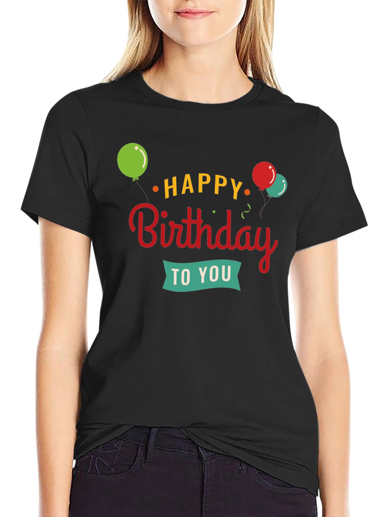 Happy Birthday Graphic Tee | Black Crewneck T-Shirt