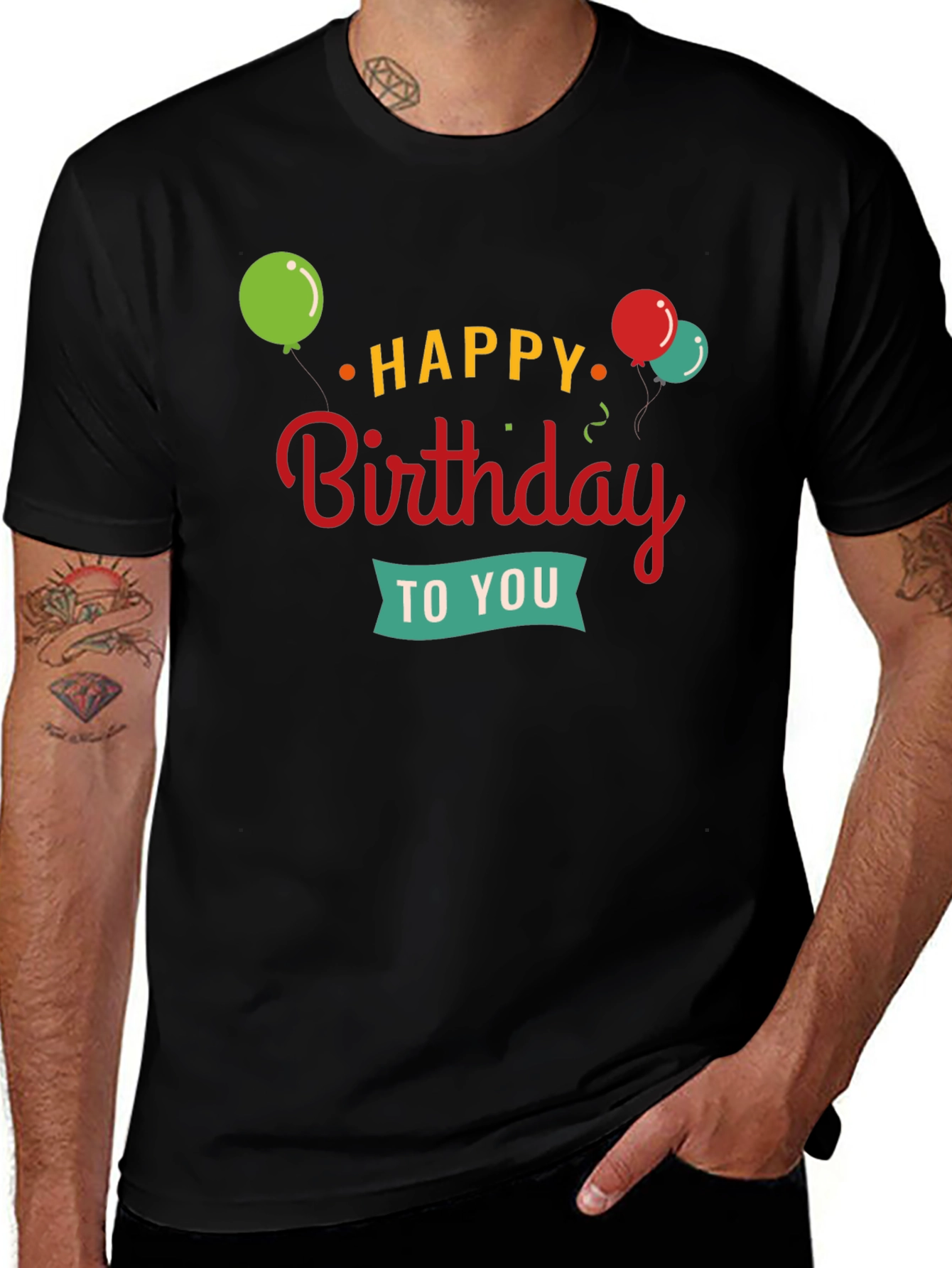 Happy Birthday Graphic Tee | Black Crewneck T-Shirt