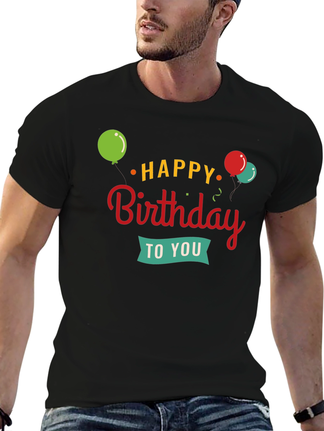 Happy Birthday Graphic Tee | Black Crewneck T-Shirt