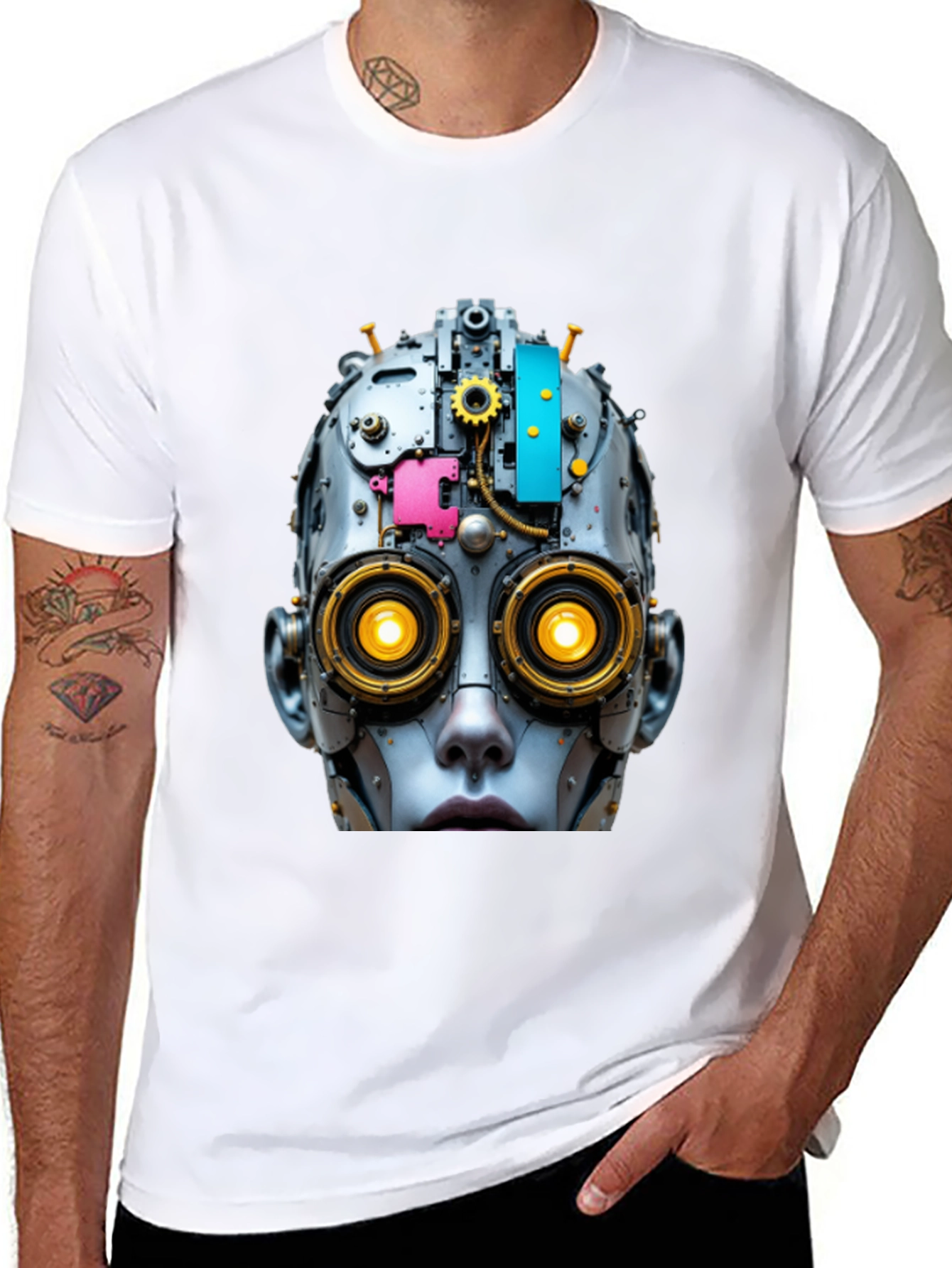 Steampunk Robot Head Graphic T-Shirt