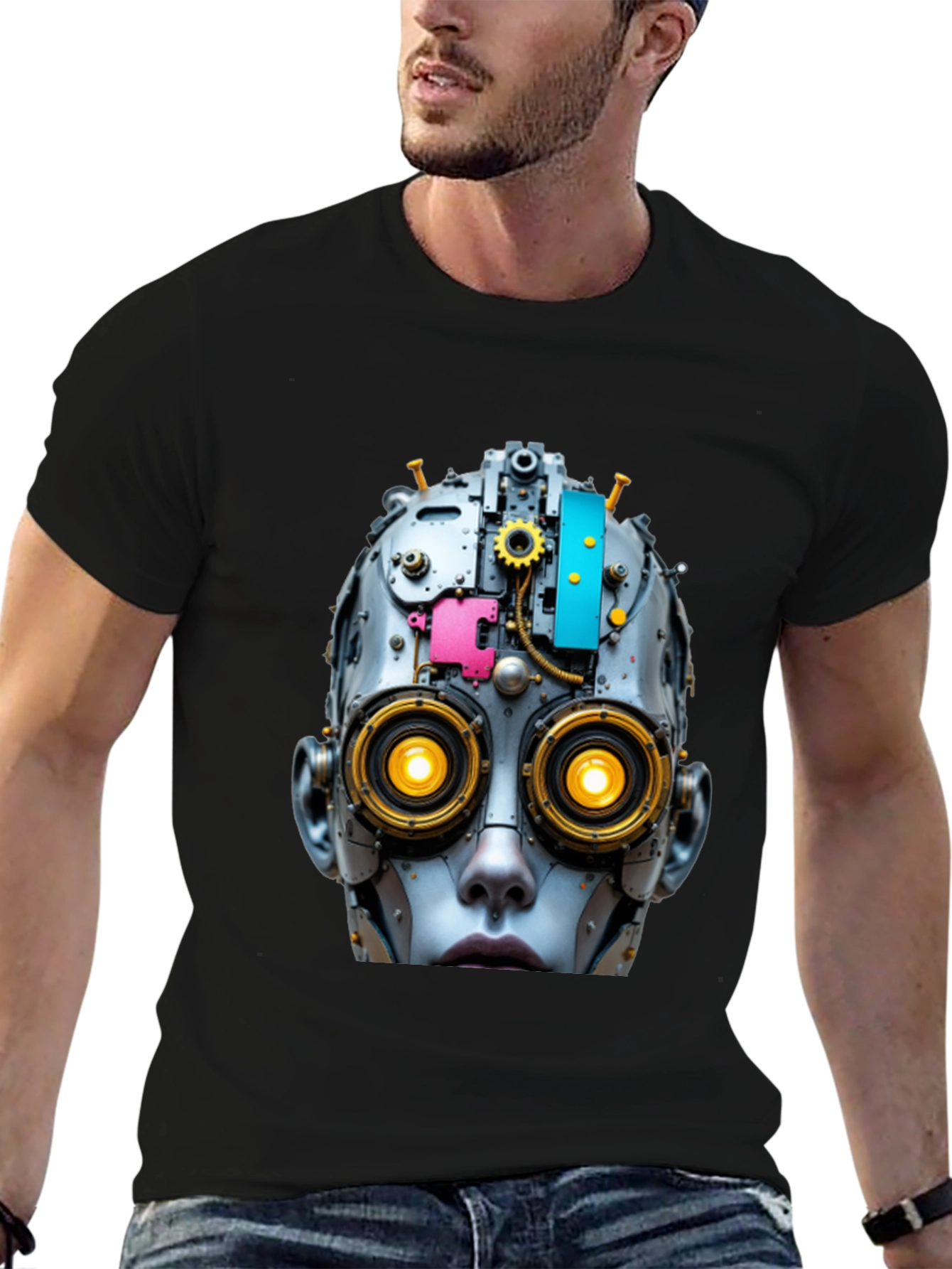 Steampunk Robot Head Graphic T-Shirt