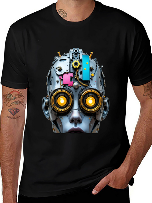 Steampunk Robot Head Graphic T-Shirt