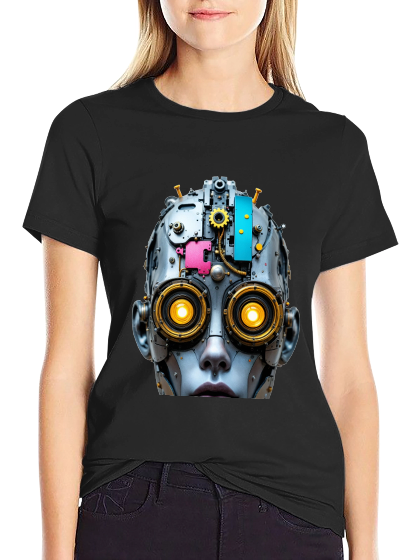 Steampunk Robot Head Graphic T-Shirt
