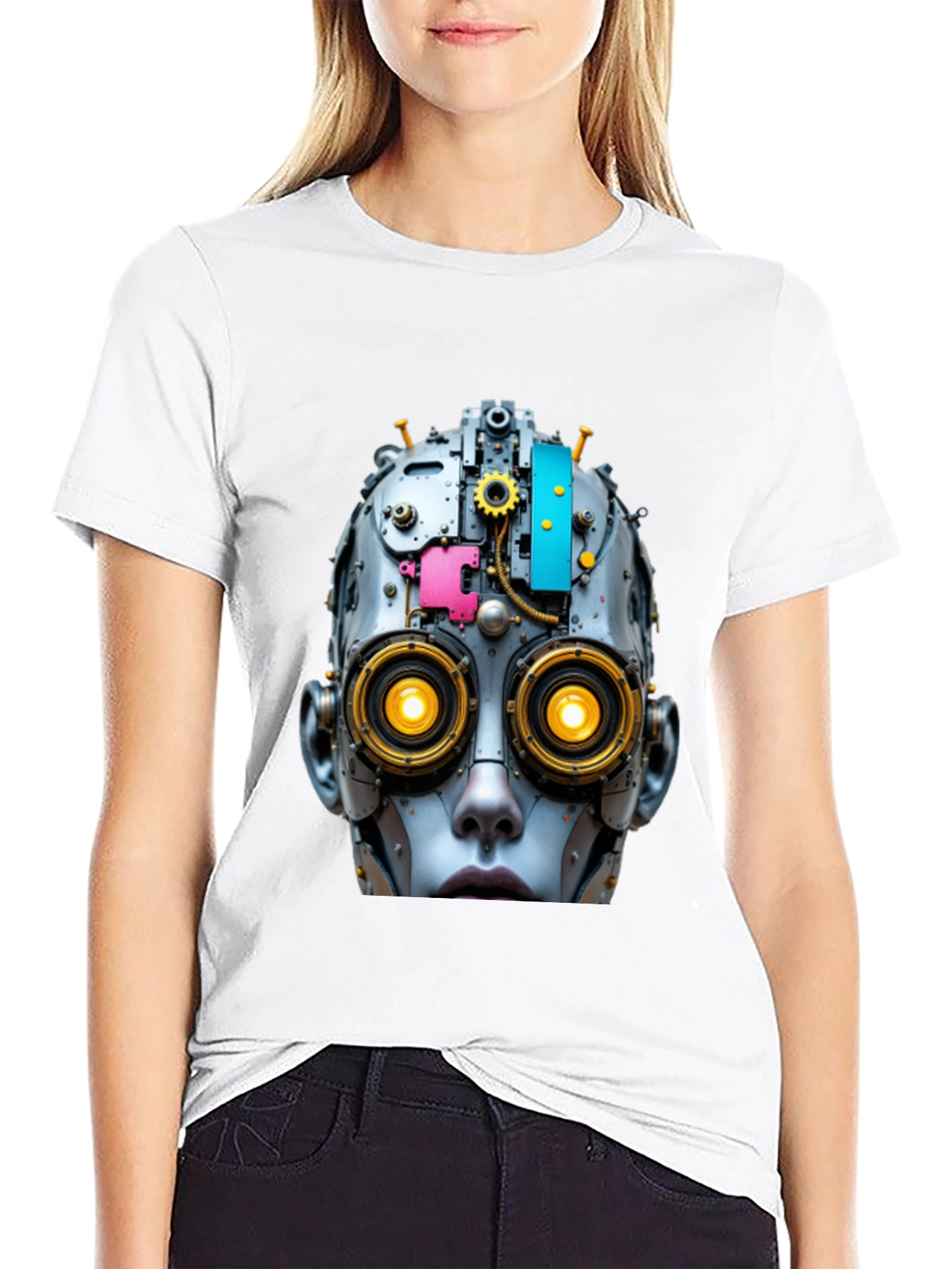 Steampunk Robot Head Graphic T-Shirt