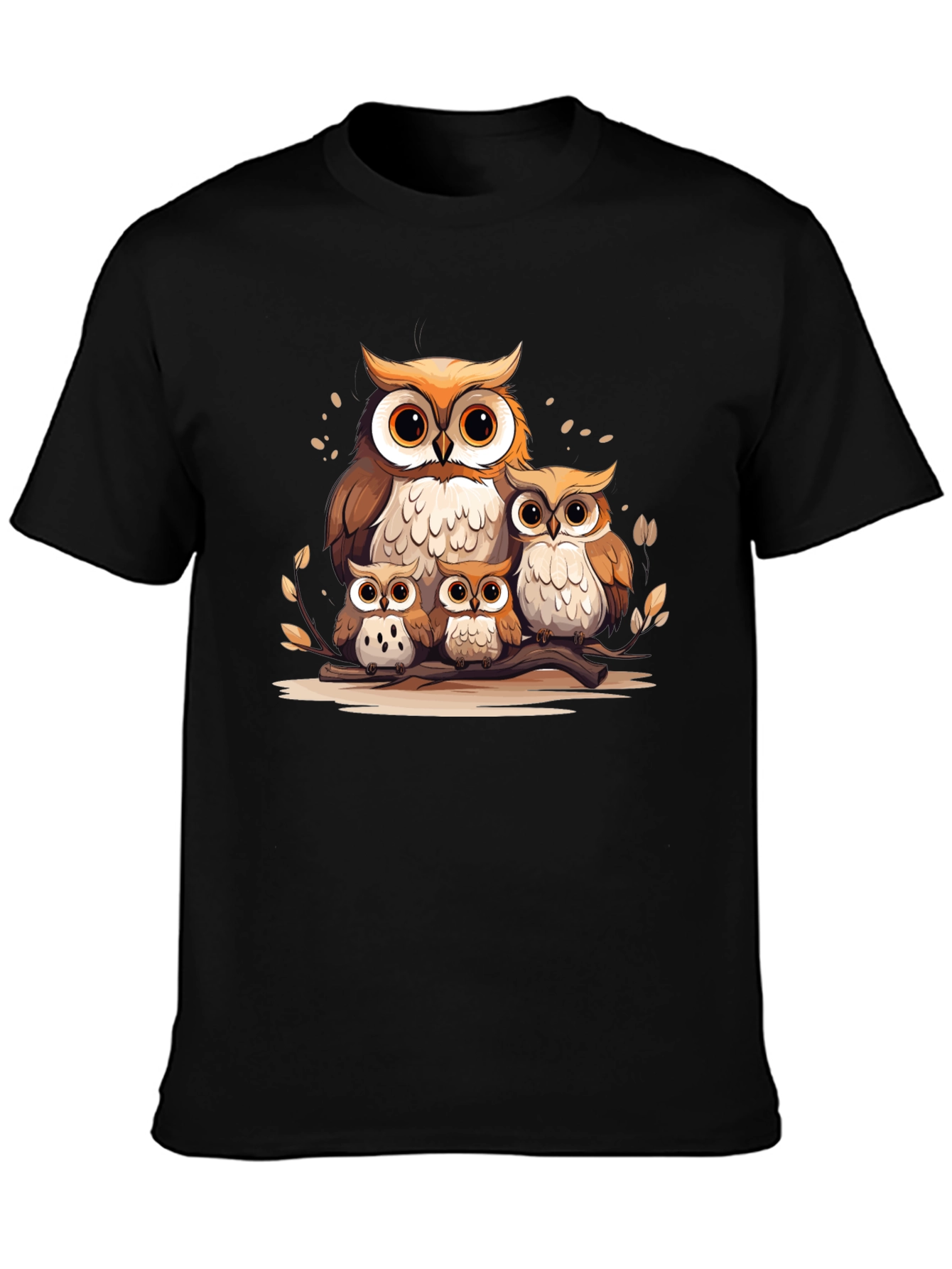 Owl Family Graphic Tee - Black Cotton T-Shirt
