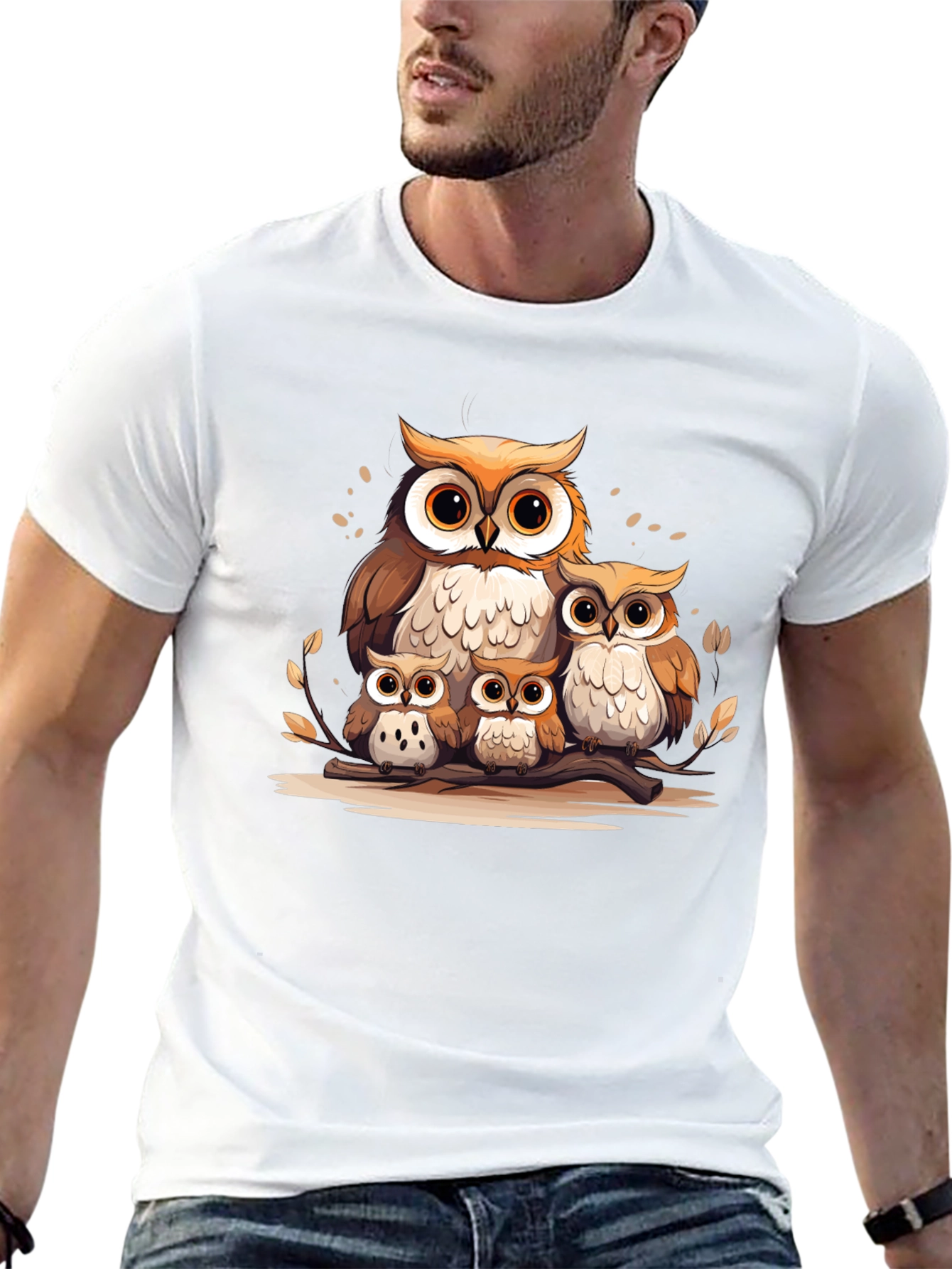 Owl Family Graphic Tee - Black Cotton T-Shirt