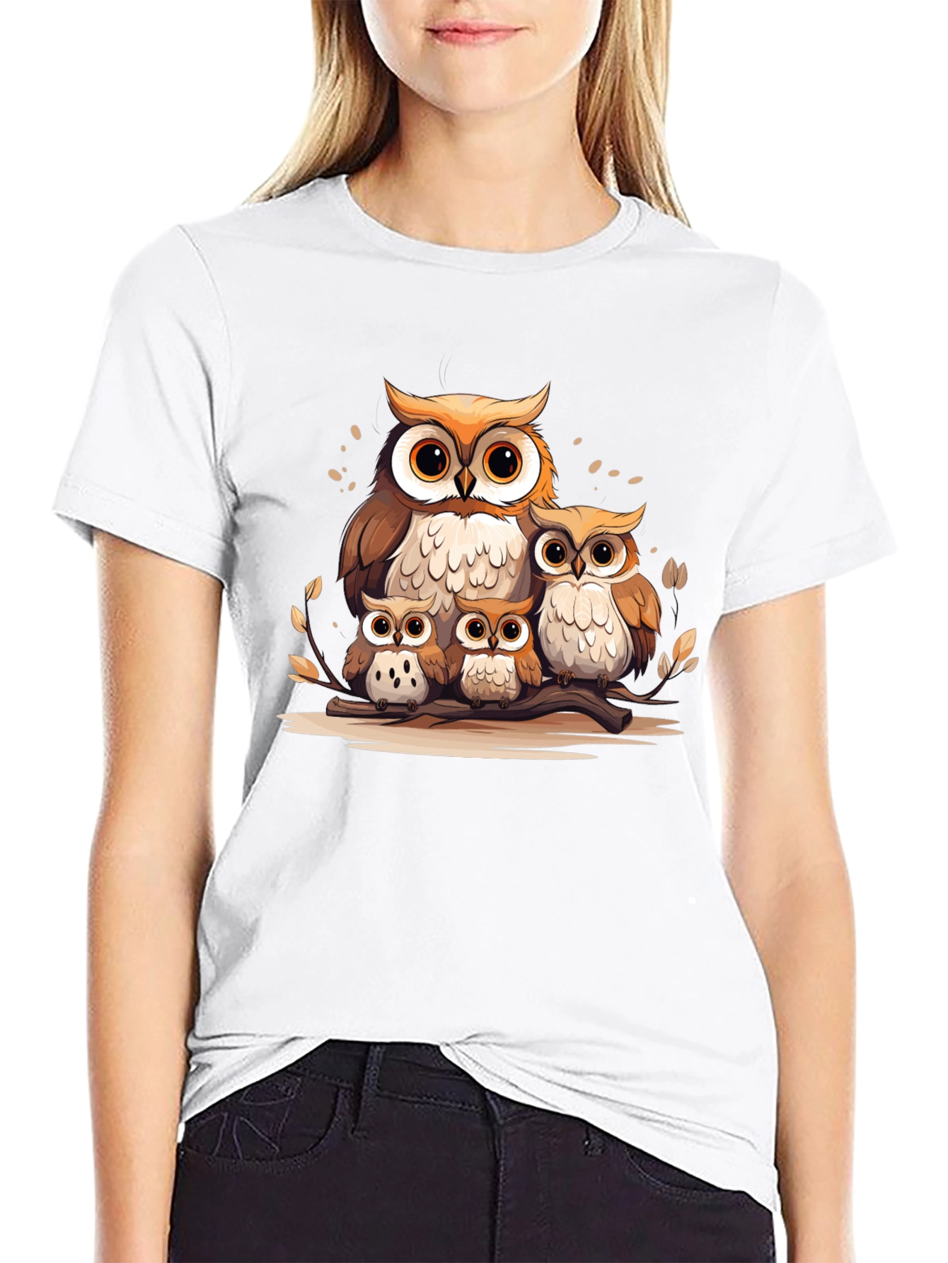 Owl Family Graphic Tee - Black Cotton T-Shirt