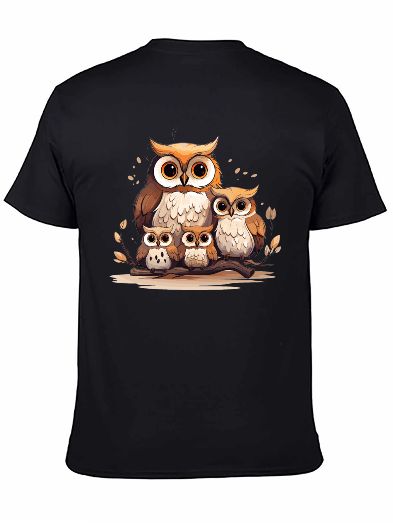 Owl Family Graphic Tee - Black Cotton T-Shirt