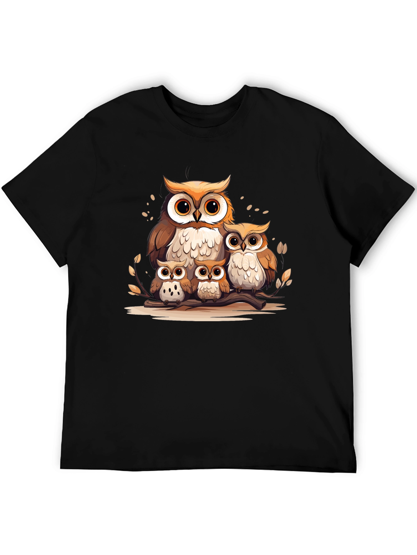 Owl Family Graphic Tee - Black Cotton T-Shirt