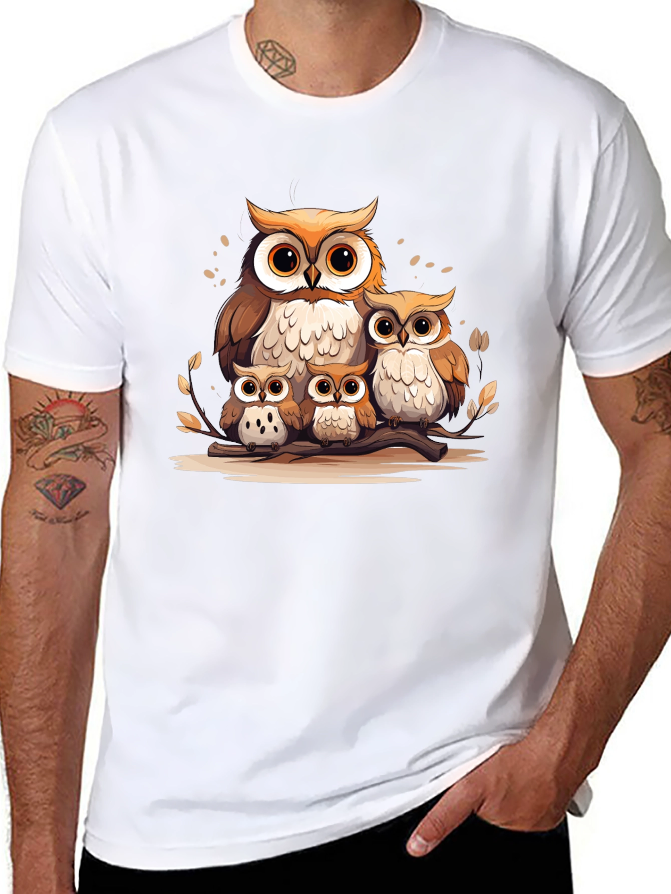 Owl Family Graphic Tee - Black Cotton T-Shirt