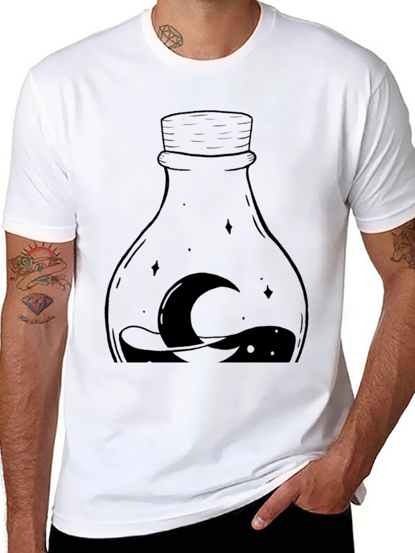 Mens Black Moon Bottle Graphic Tee