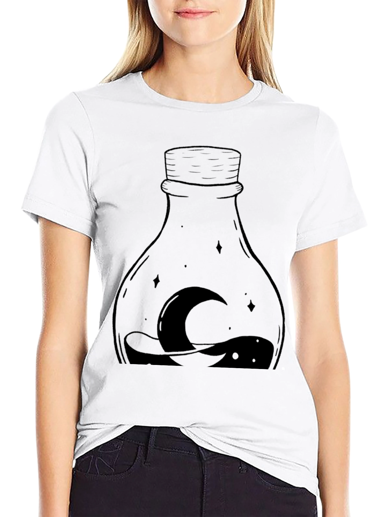 Mens Black Moon Bottle Graphic Tee