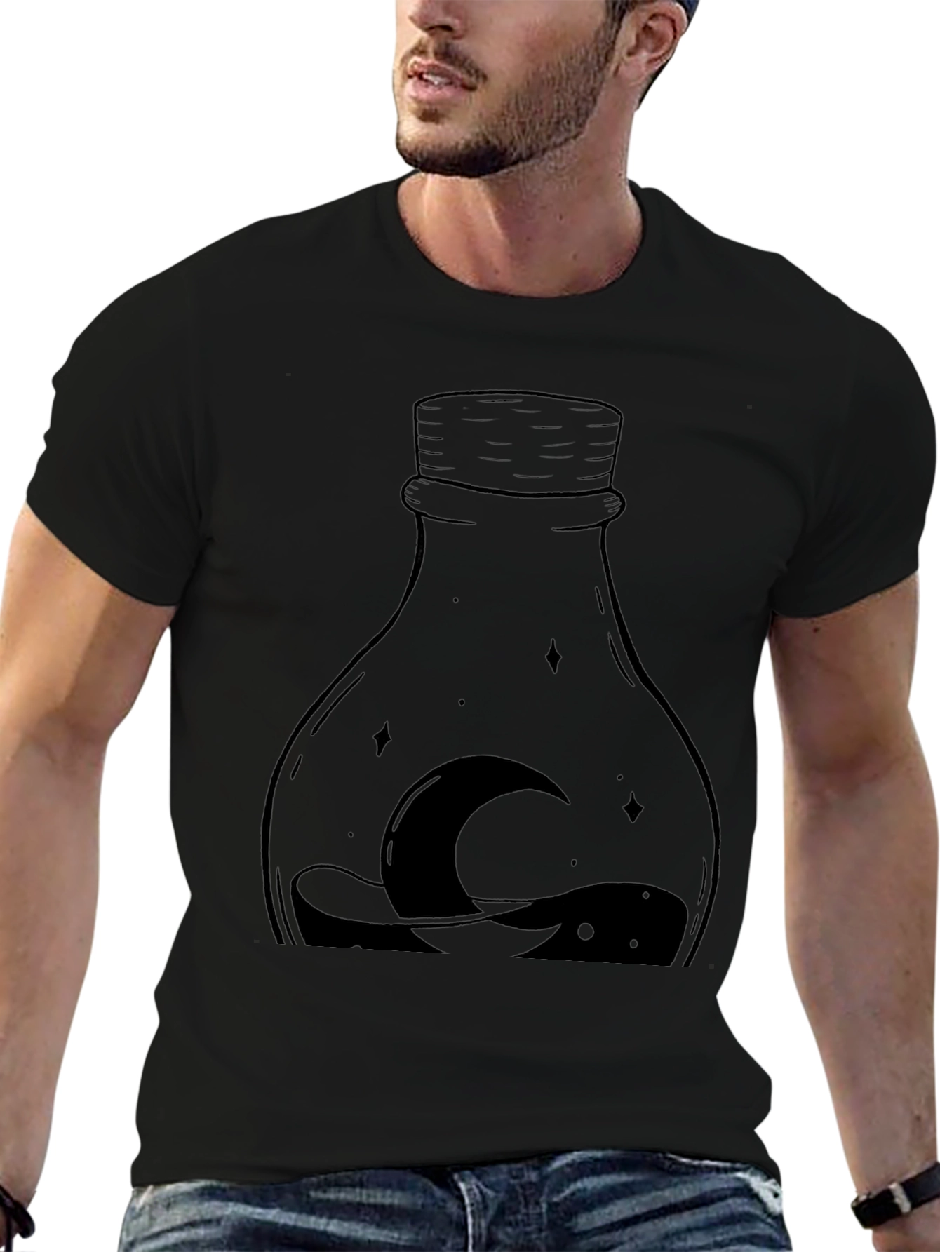 Mens Black Moon Bottle Graphic Tee