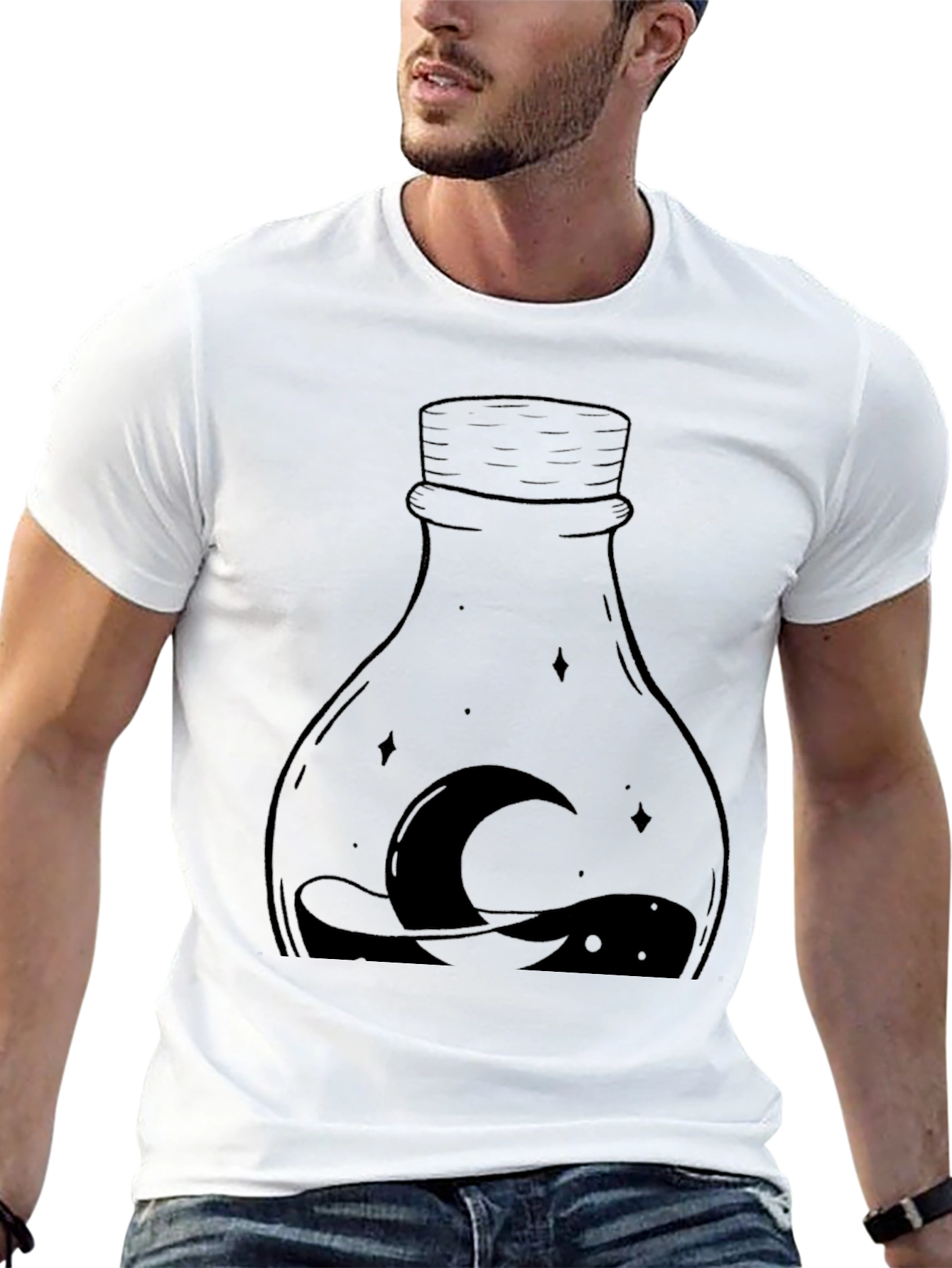Mens Black Moon Bottle Graphic Tee